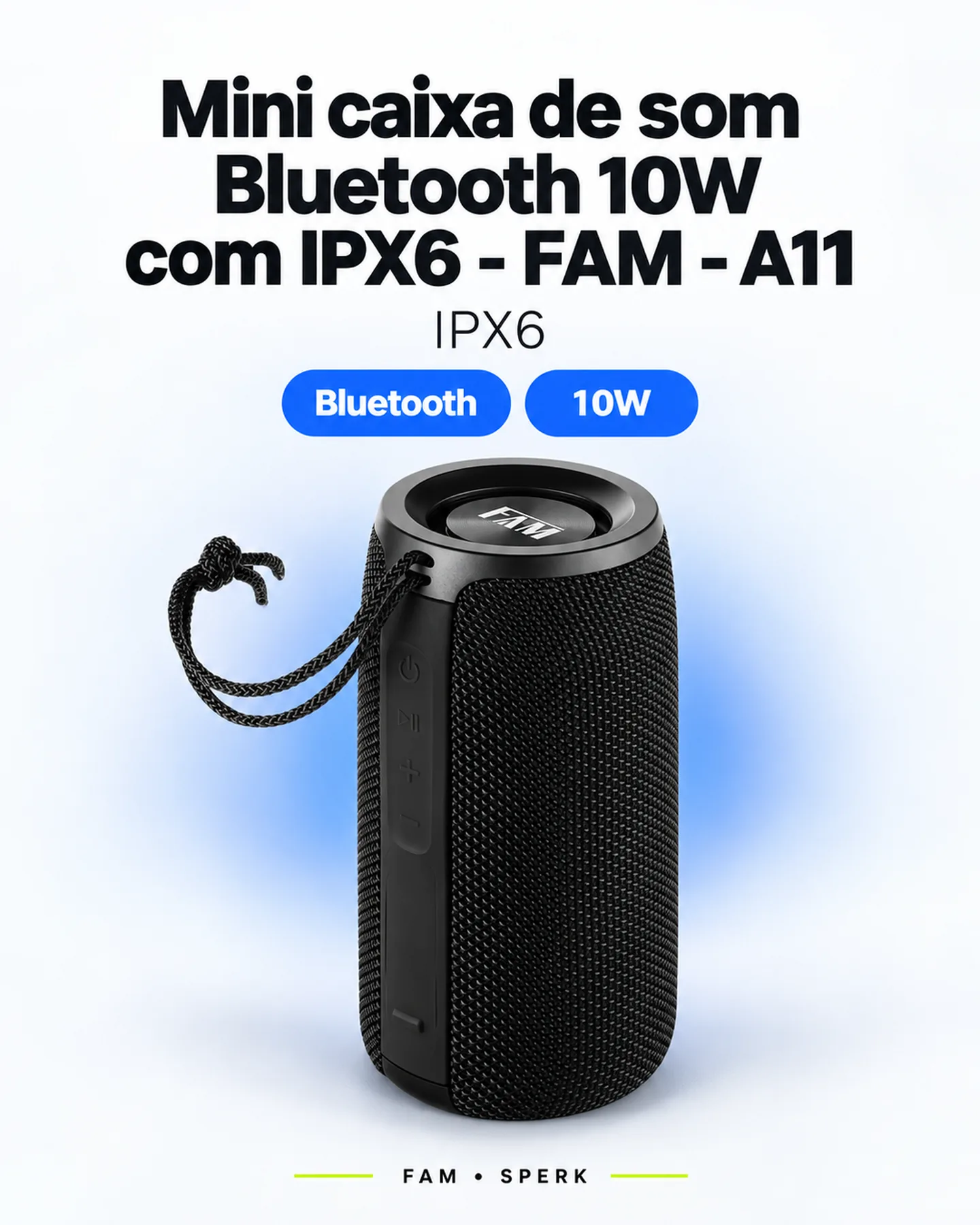 Mini caixa de som Bluetooth 10W com IPX6 - FAM - A11 — painel 1