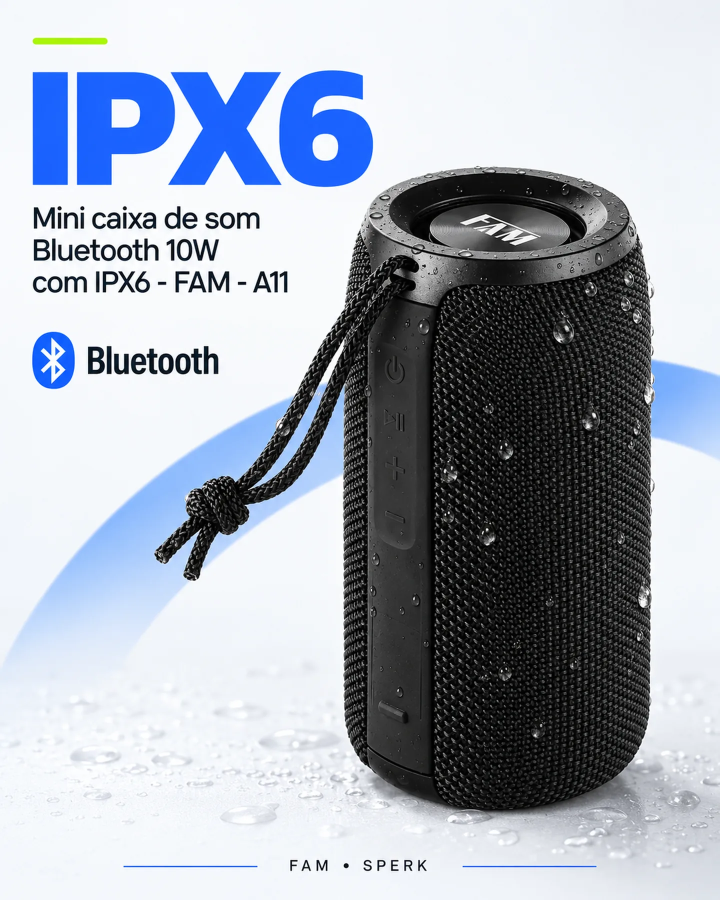 Mini caixa de som Bluetooth 10W com IPX6 - FAM - A11 — painel 2