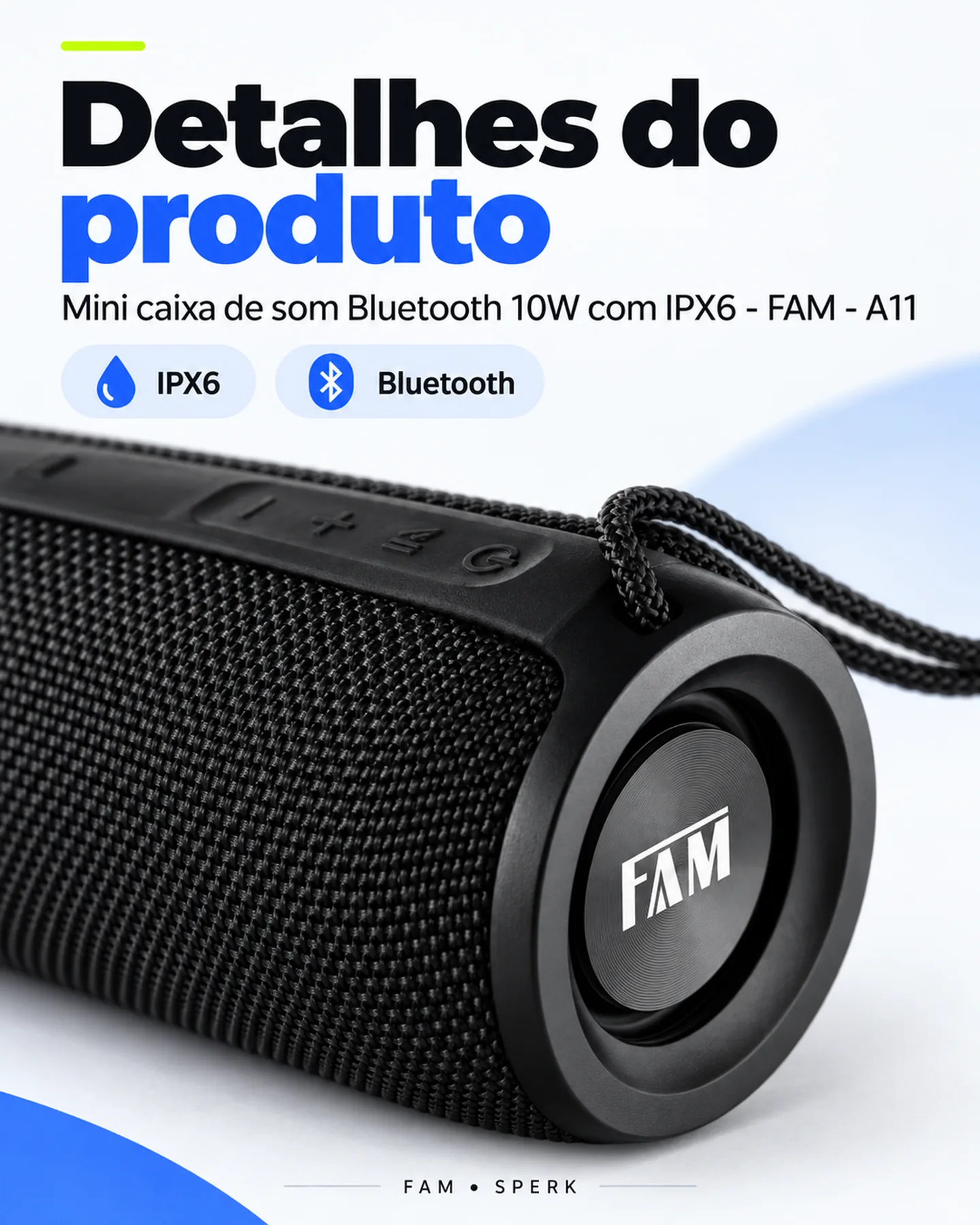 Mini caixa de som Bluetooth 10W com IPX6 - FAM - A11 — painel 5