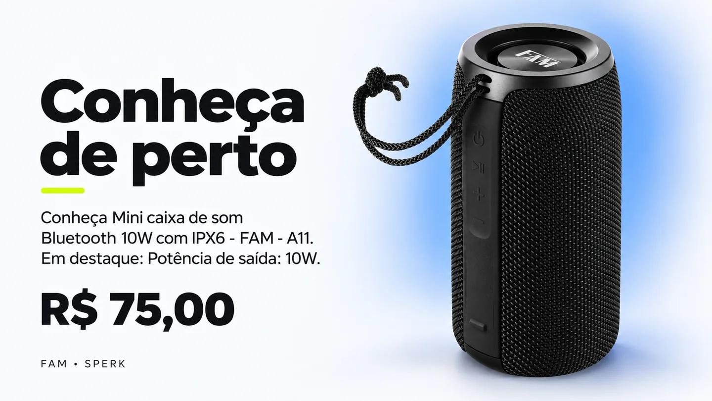 Mini caixa de som Bluetooth 10W com IPX6 - FAM - A11 — heroi descricao