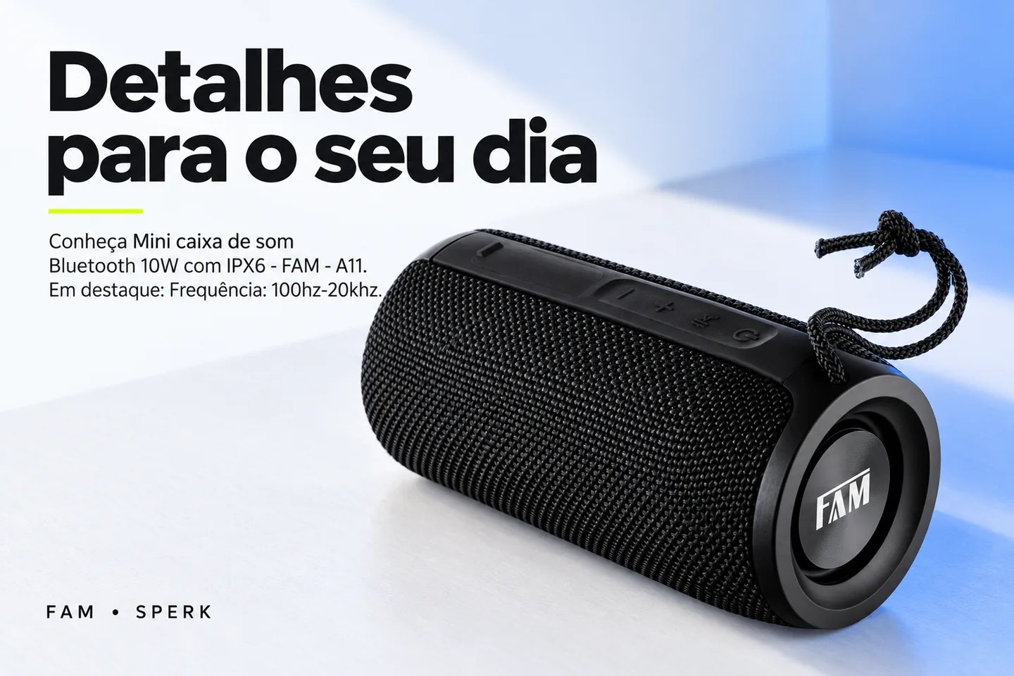 Mini caixa de som Bluetooth 10W com IPX6 - FAM - A11 — diferencial uso