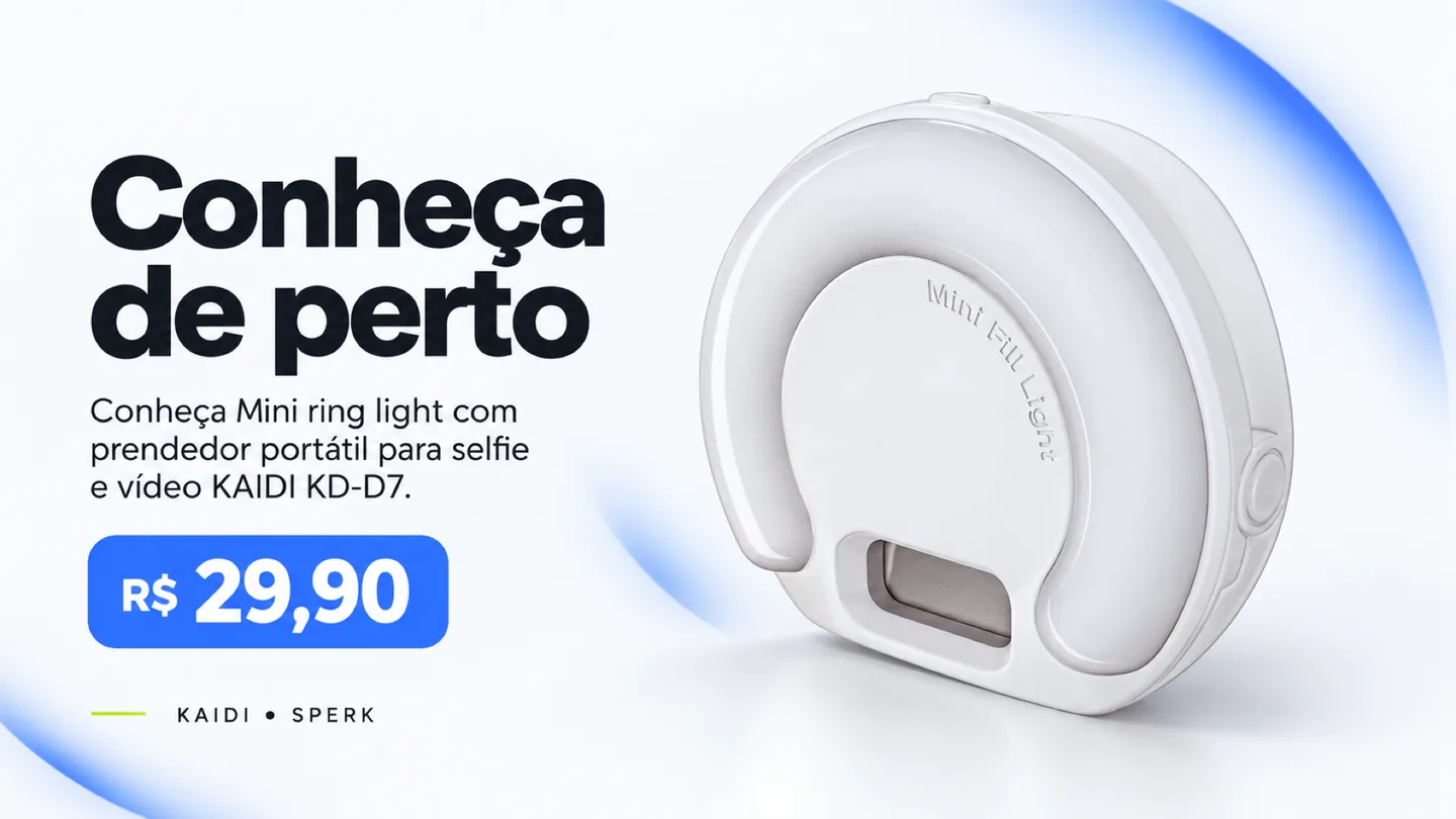 Mini ring light com prendedor portátil para selfie e vídeo KAIDI KD-D7 — heroi descricao
