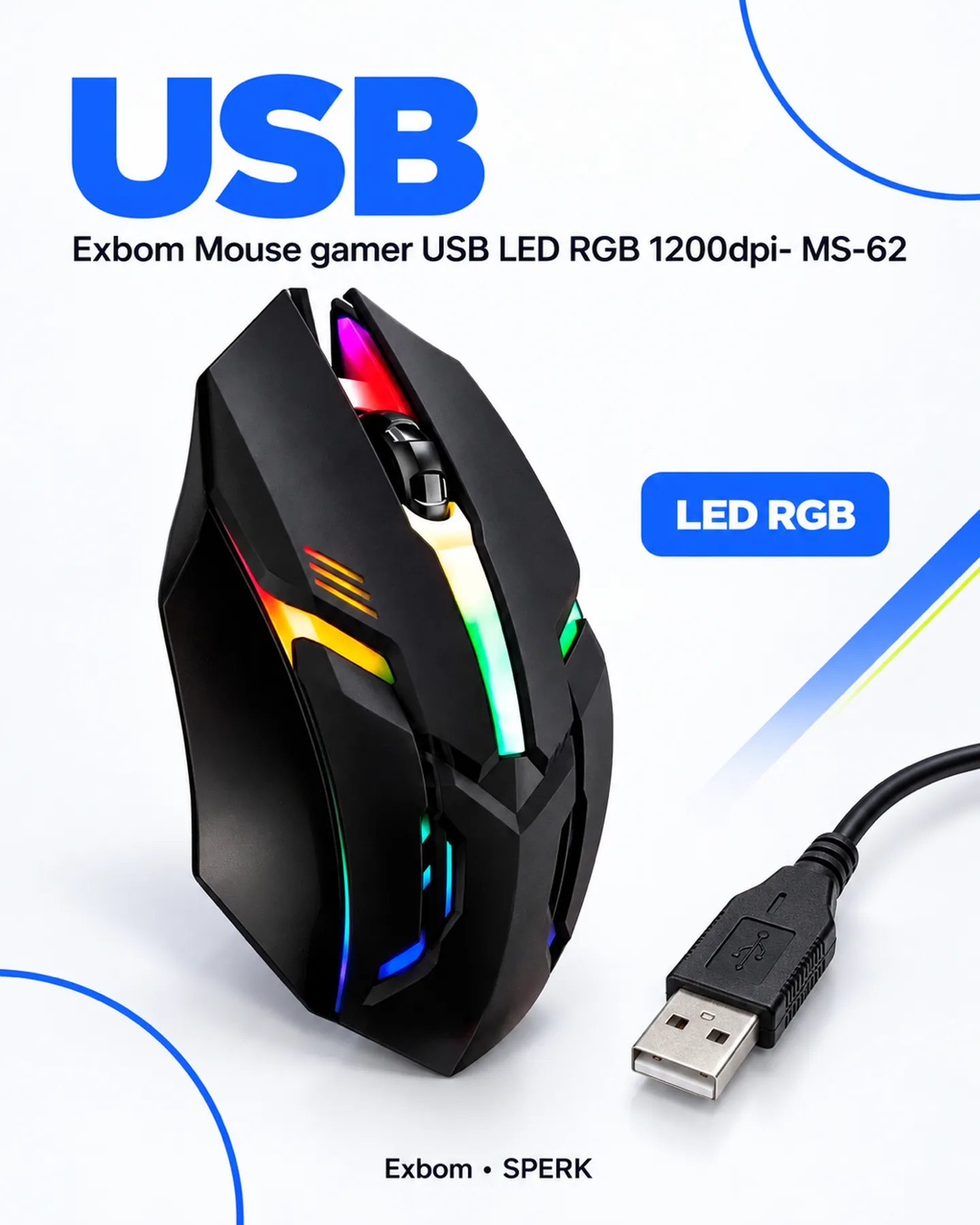 Exbom Mouse gamer USB LED RGB 1200dpi- MS-62 — painel 2