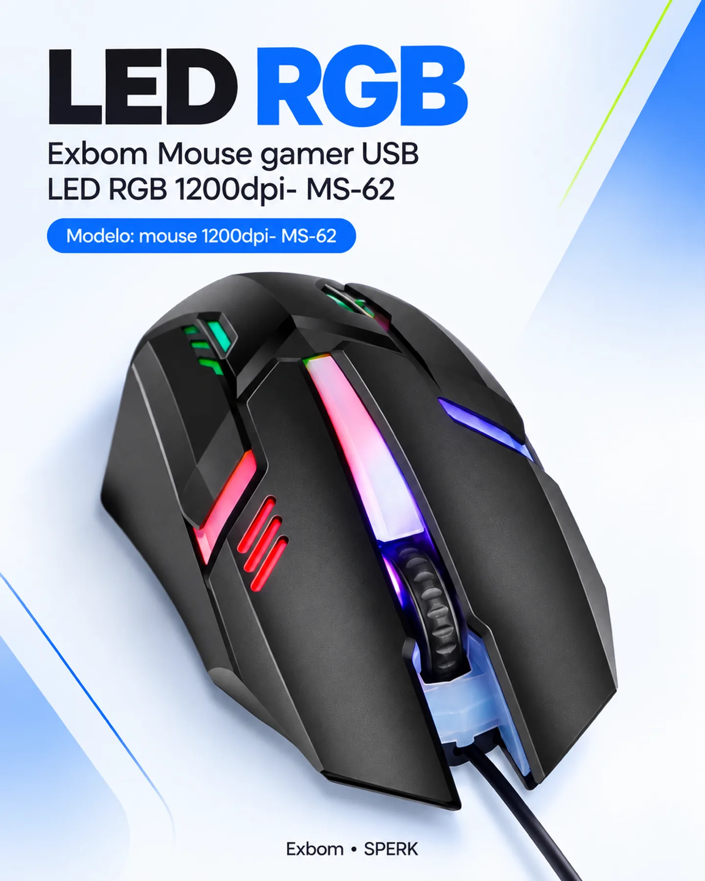 Exbom Mouse gamer USB LED RGB 1200dpi- MS-62 — painel 3
