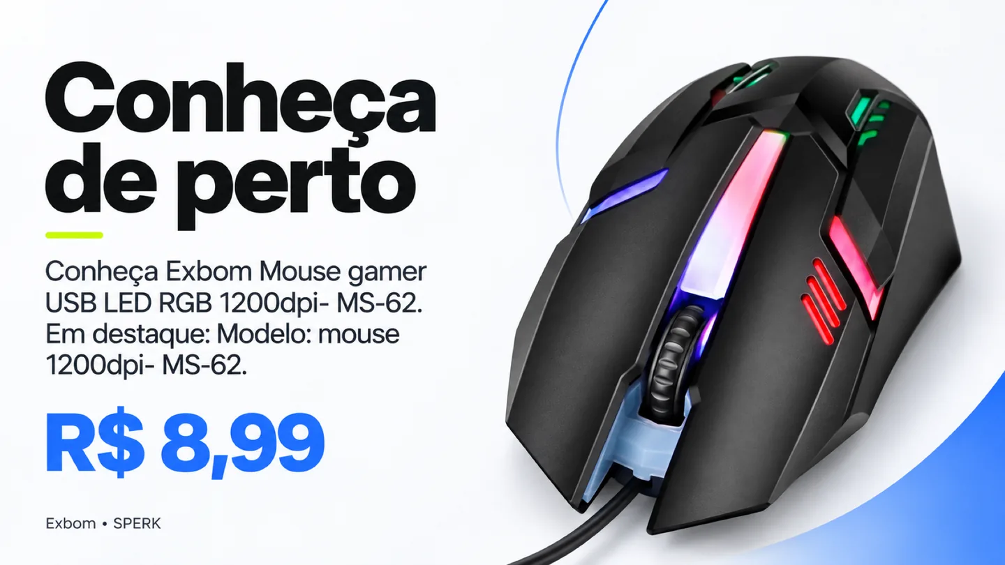 Exbom Mouse gamer USB LED RGB 1200dpi- MS-62 — heroi descricao