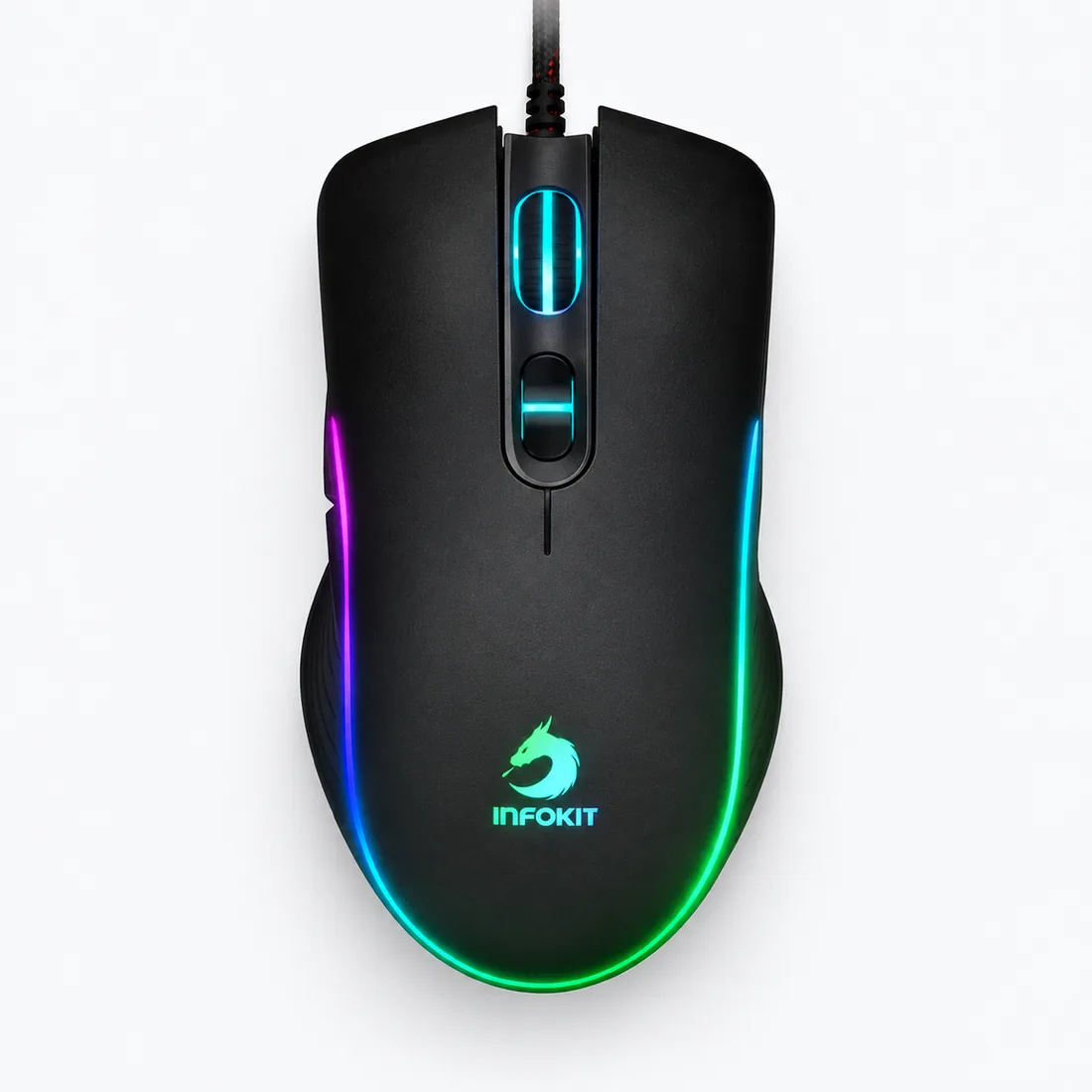 Mouse gamer USB LED RGB dpi 6400 e botões laterais Exbom GM-V550