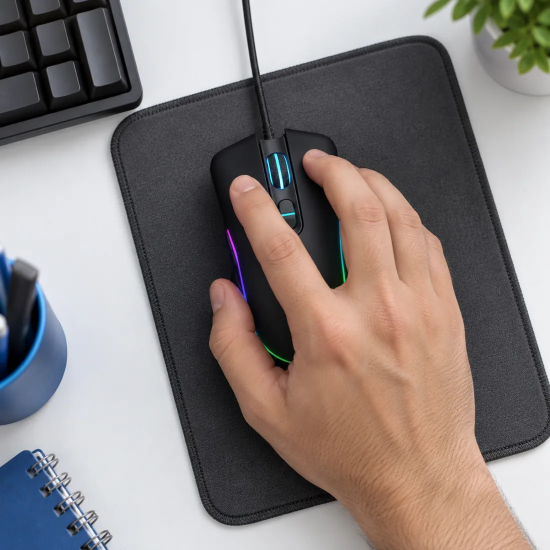Mouse gamer USB LED RGB dpi 6400 e botões laterais Exbom GM-V550 — uso