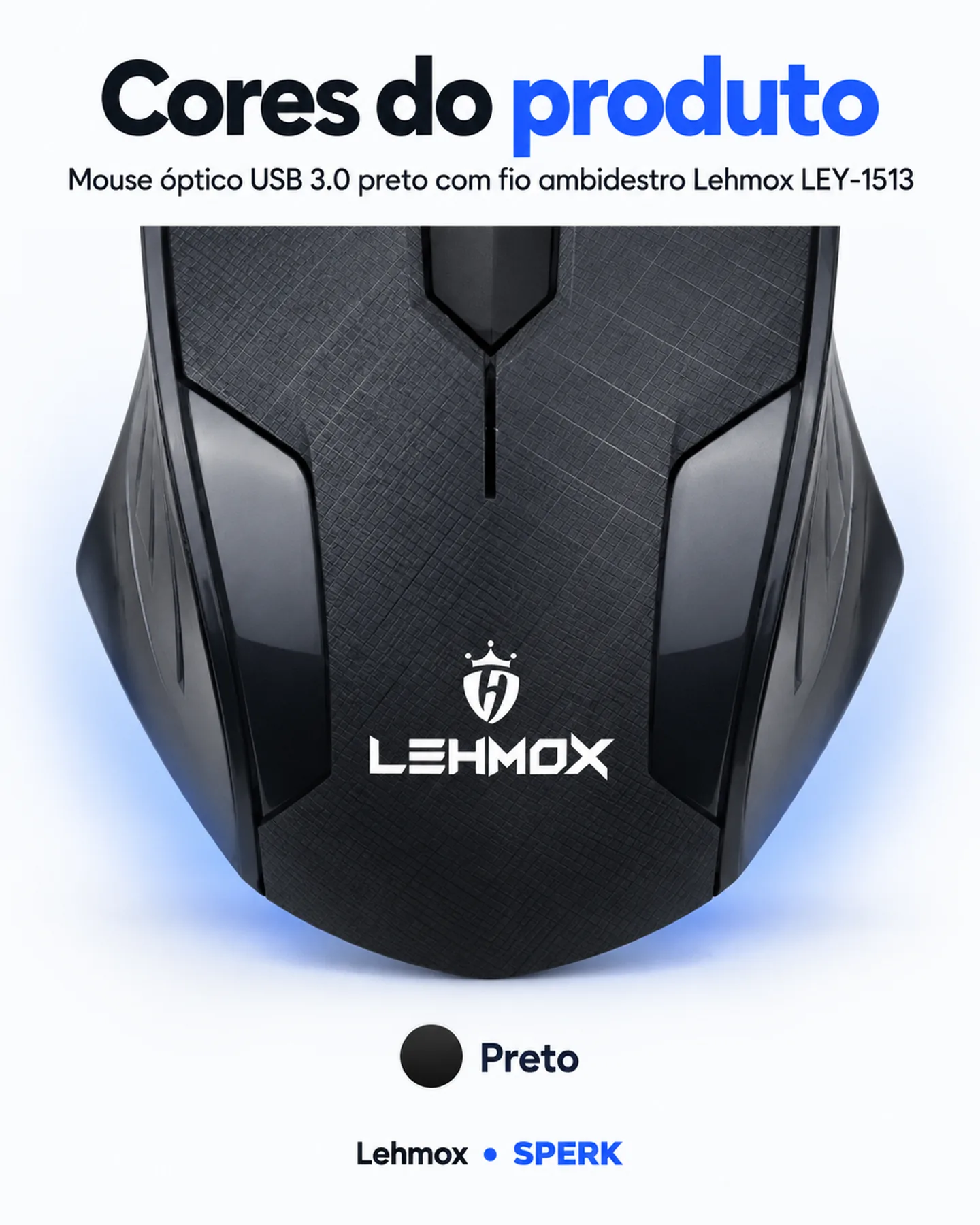 Mouse óptico USB 3.0 preto com fio ambidestro Lehmox LEY-1513 — painel 5