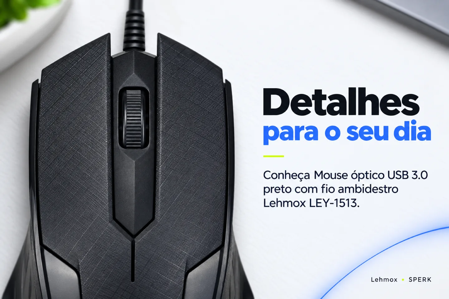 Mouse óptico USB 3.0 preto com fio ambidestro Lehmox LEY-1513 — diferencial uso