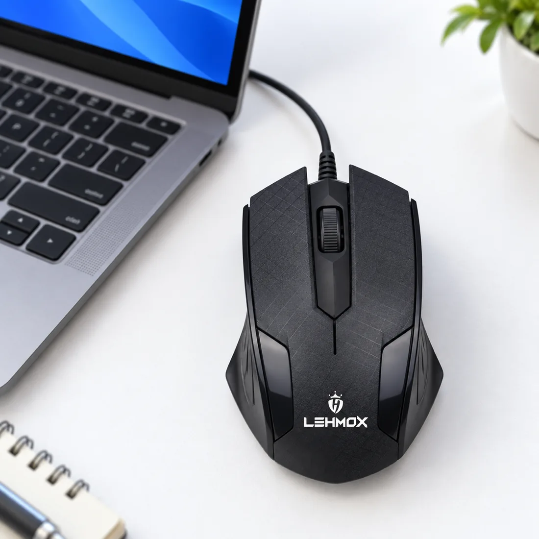Mouse óptico USB 3.0 preto com fio ambidestro Lehmox LEY-1513 — uso