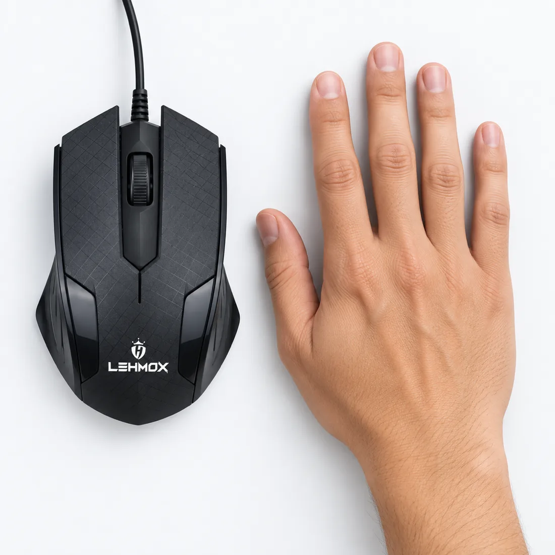 Mouse óptico USB 3.0 preto com fio ambidestro Lehmox LEY-1513 — escala