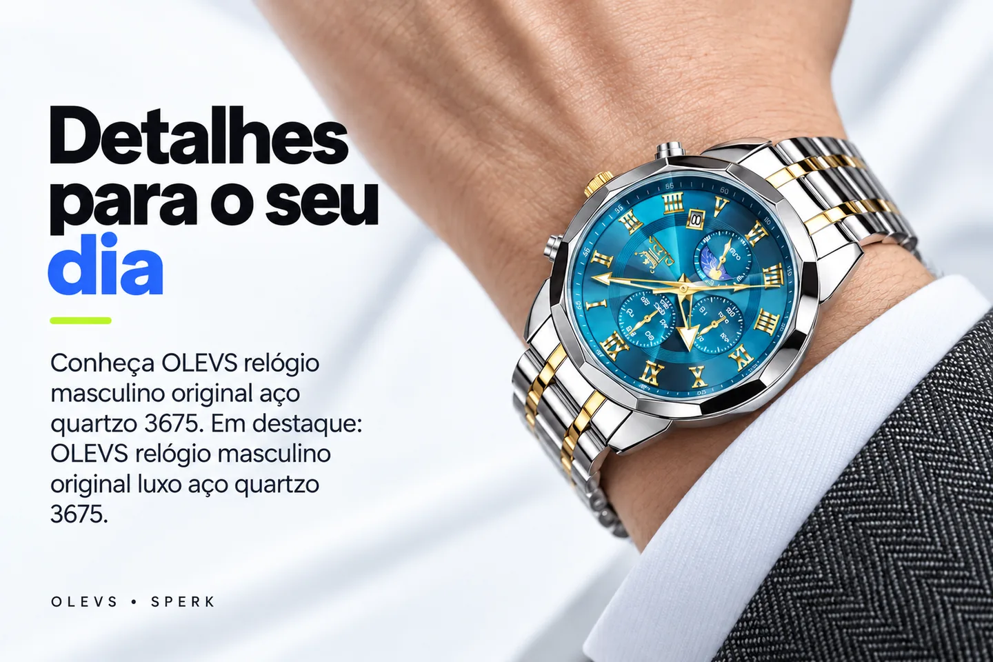 OLEVS relógio masculino original aço quartzo 3675 — diferencial uso