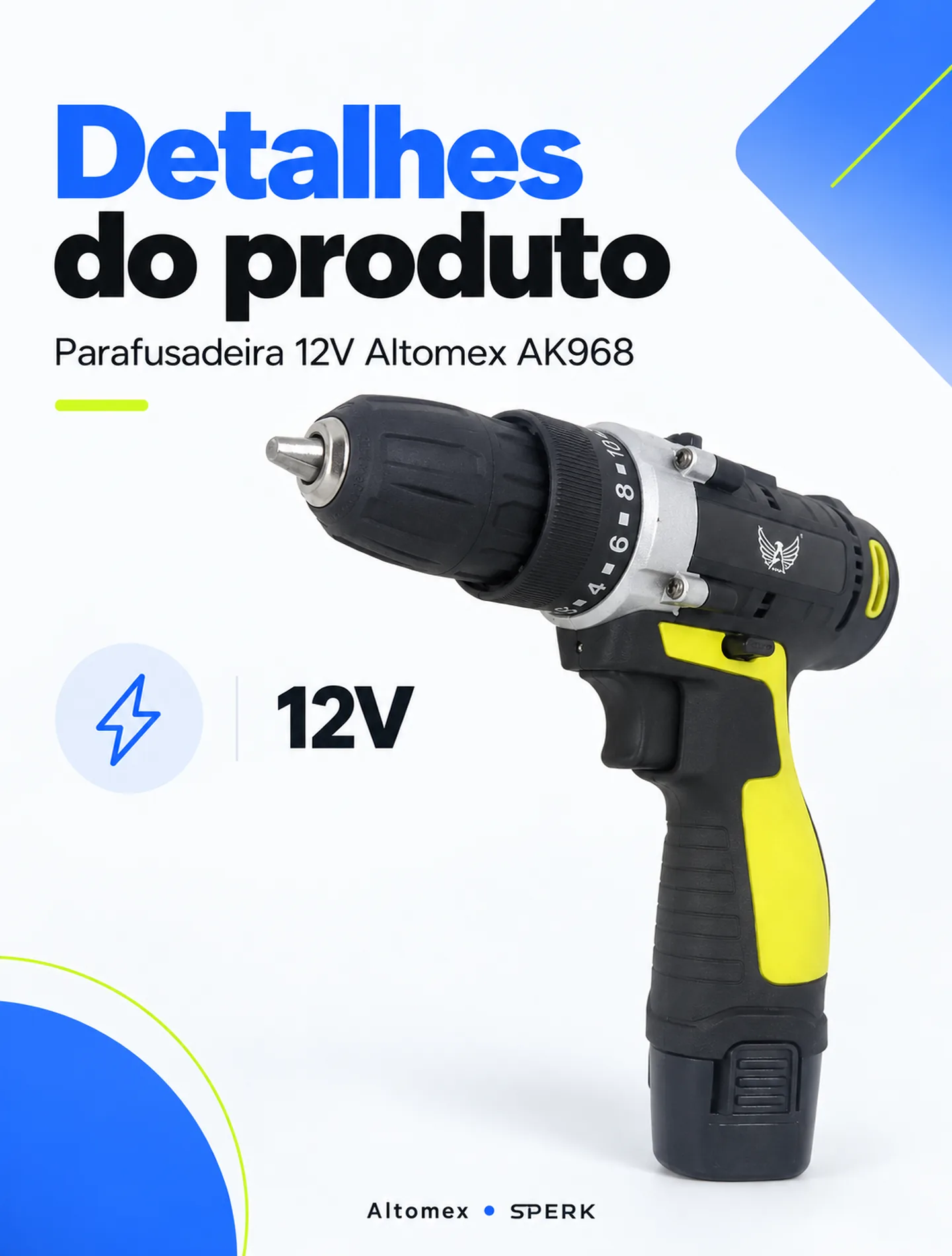 Parafusadeira 12V Altomex AK968 — painel 4