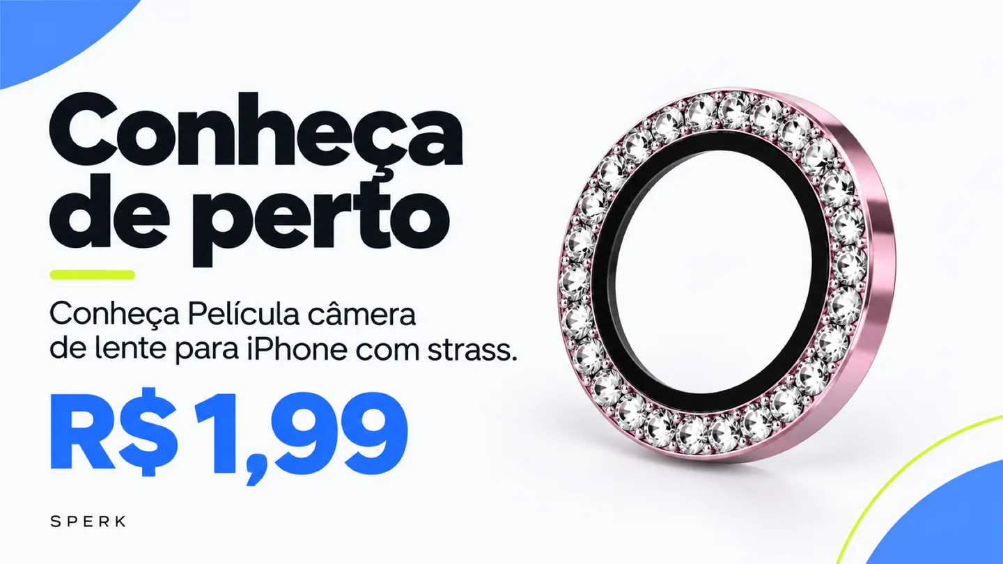Película câmera de lente para iPhone com strass — heroi descricao