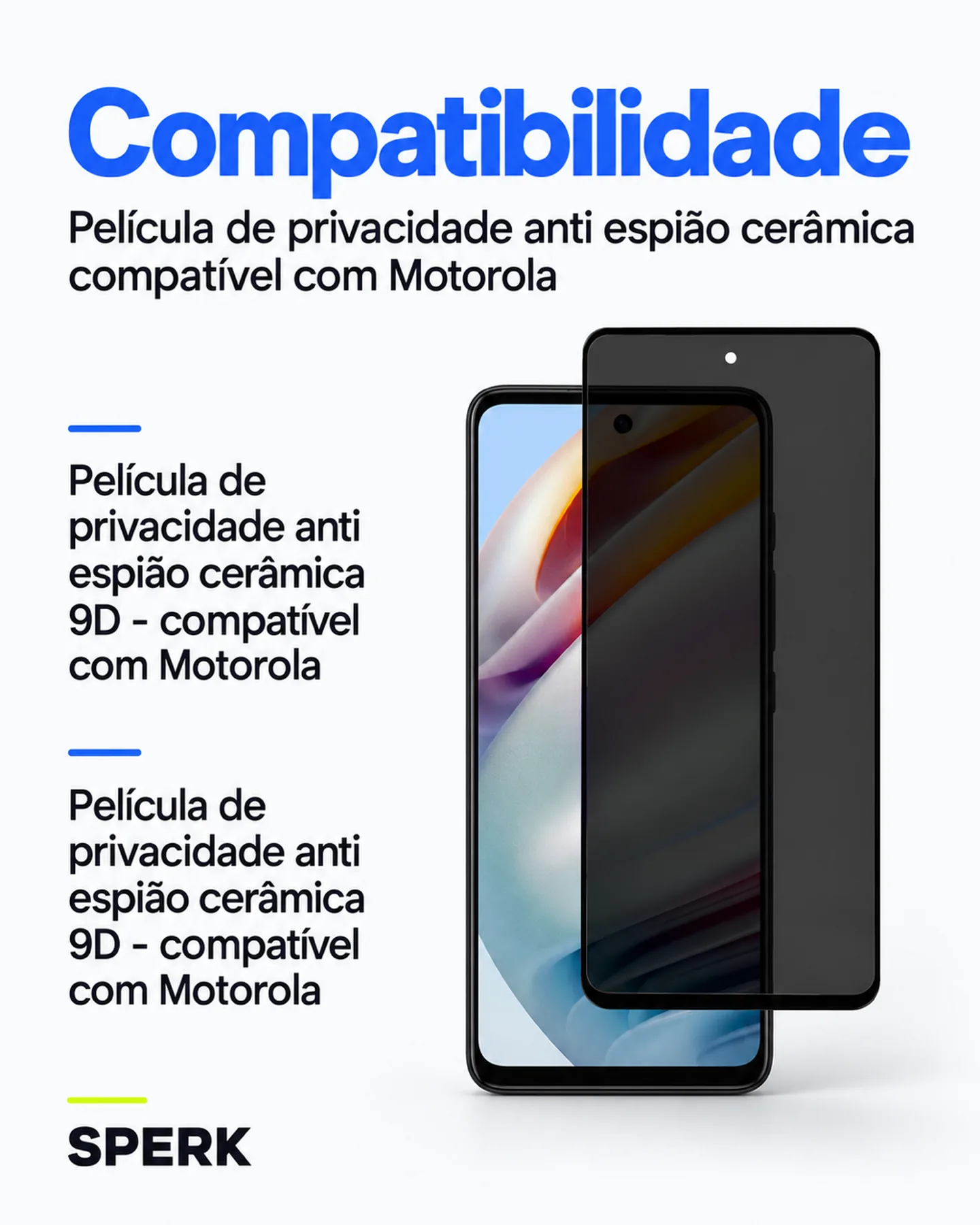 Película de privacidade anti espião cerâmica compatível com Motorola — painel 4
