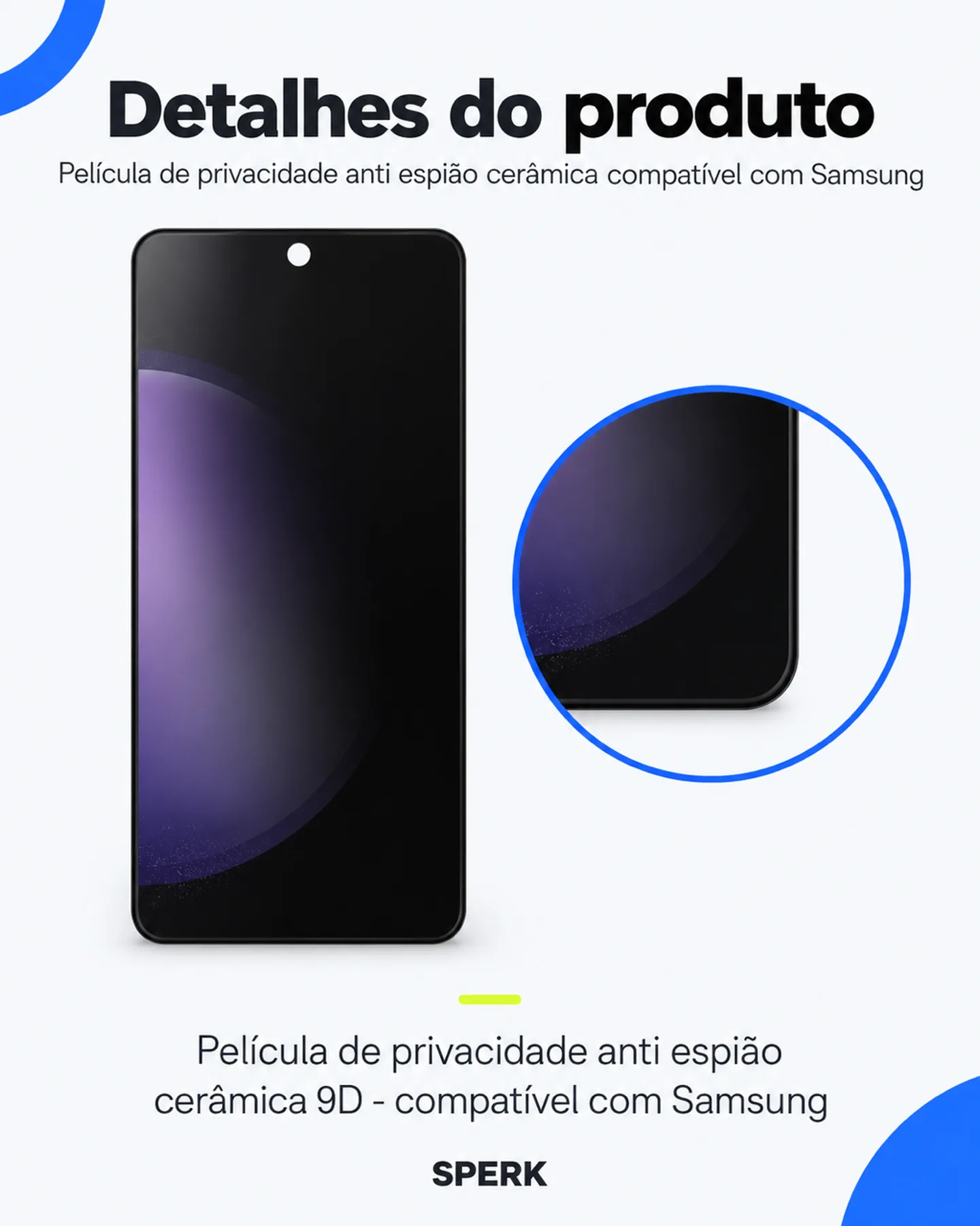 Película de privacidade anti espião cerâmica compatível com Samsung — painel 5
