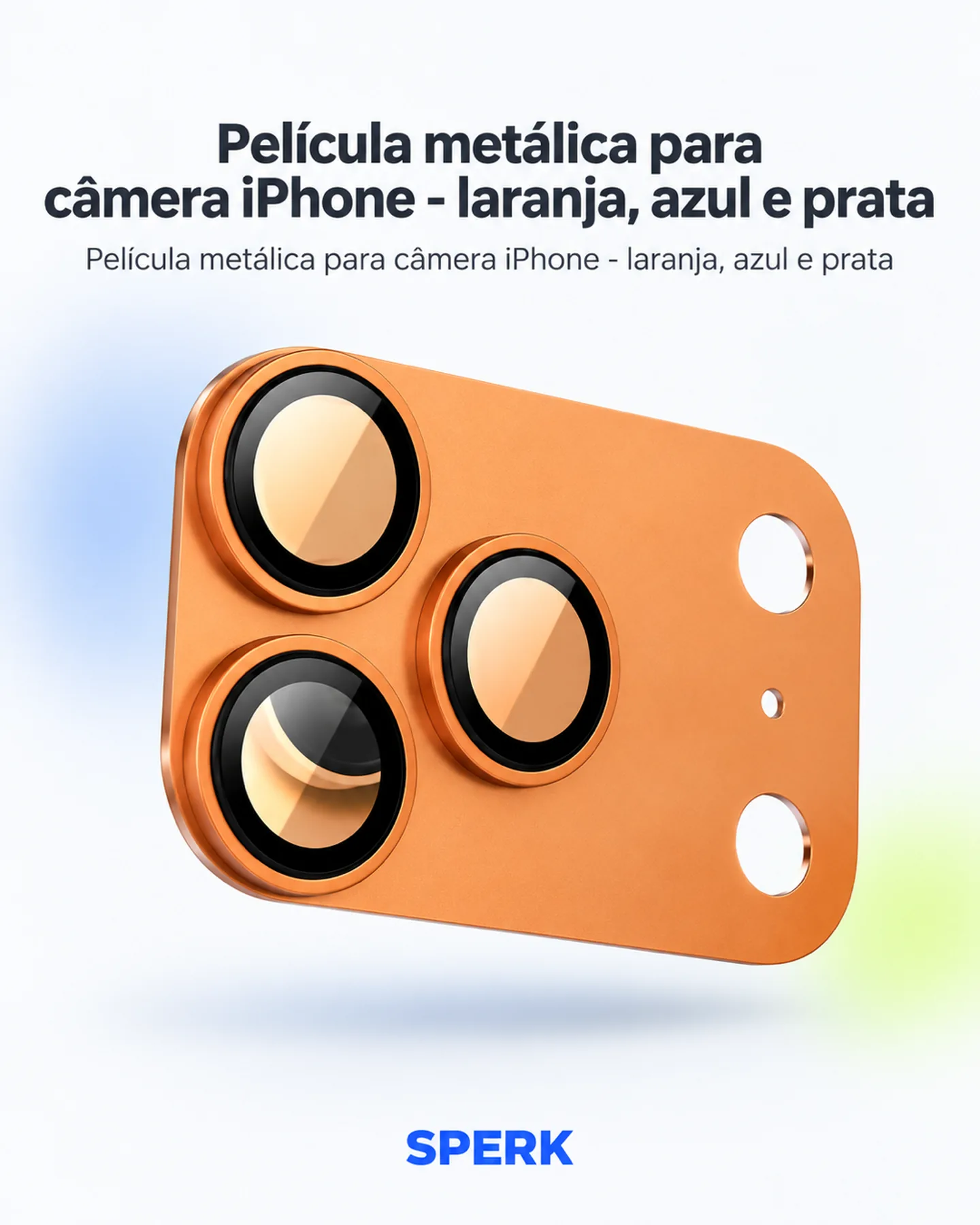 Película metálica para câmera iPhone - laranja, azul e prata — painel 1