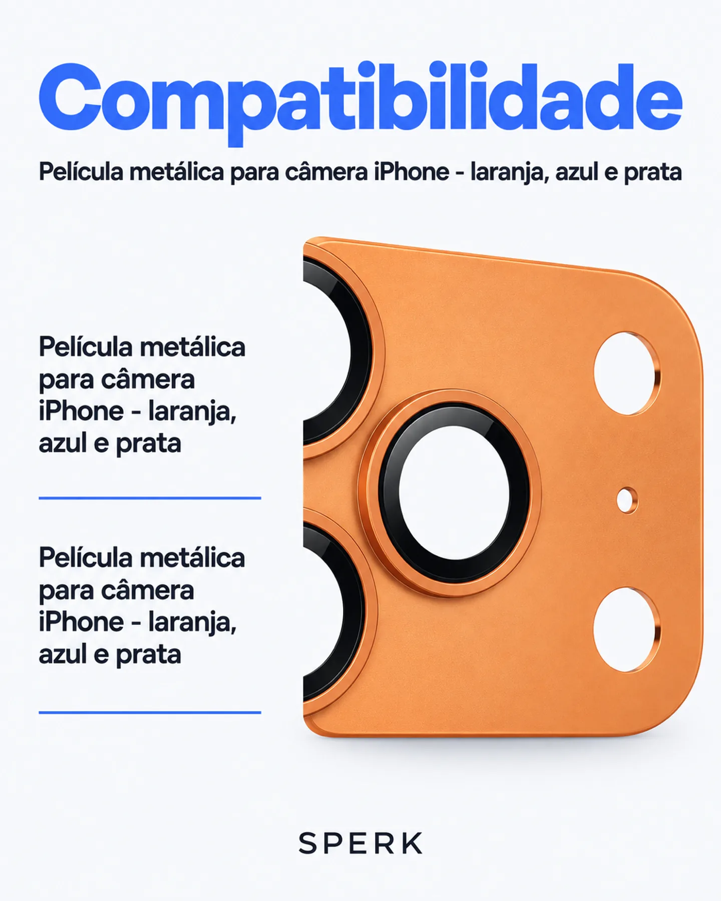 Película metálica para câmera iPhone - laranja, azul e prata — painel 4