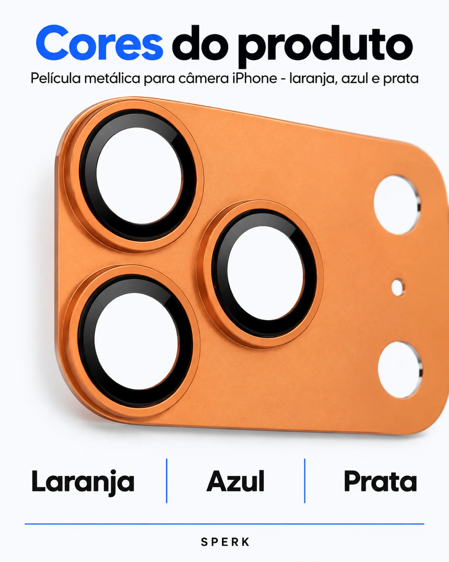 Película metálica para câmera iPhone - laranja, azul e prata — painel 5