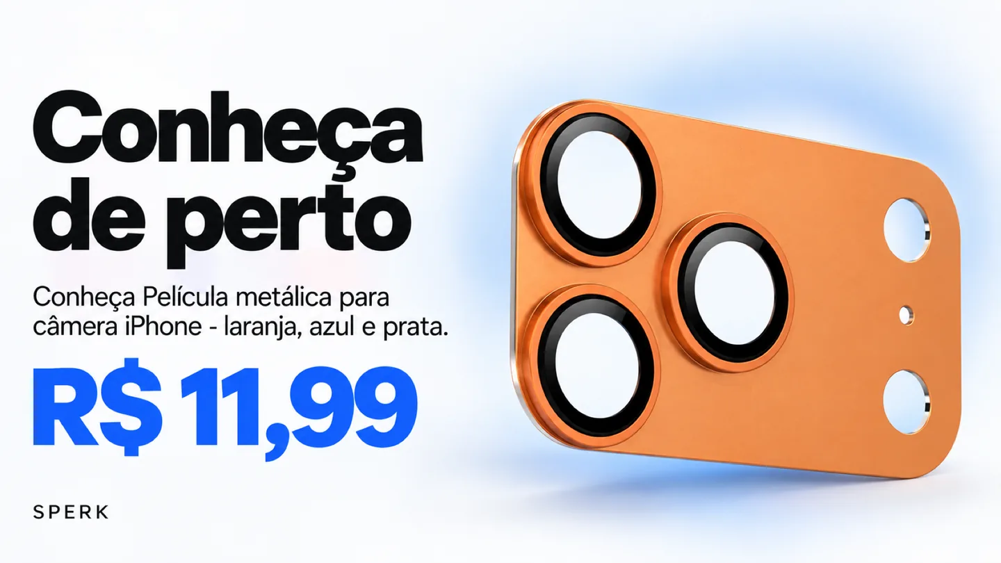 Película metálica para câmera iPhone - laranja, azul e prata — heroi descricao