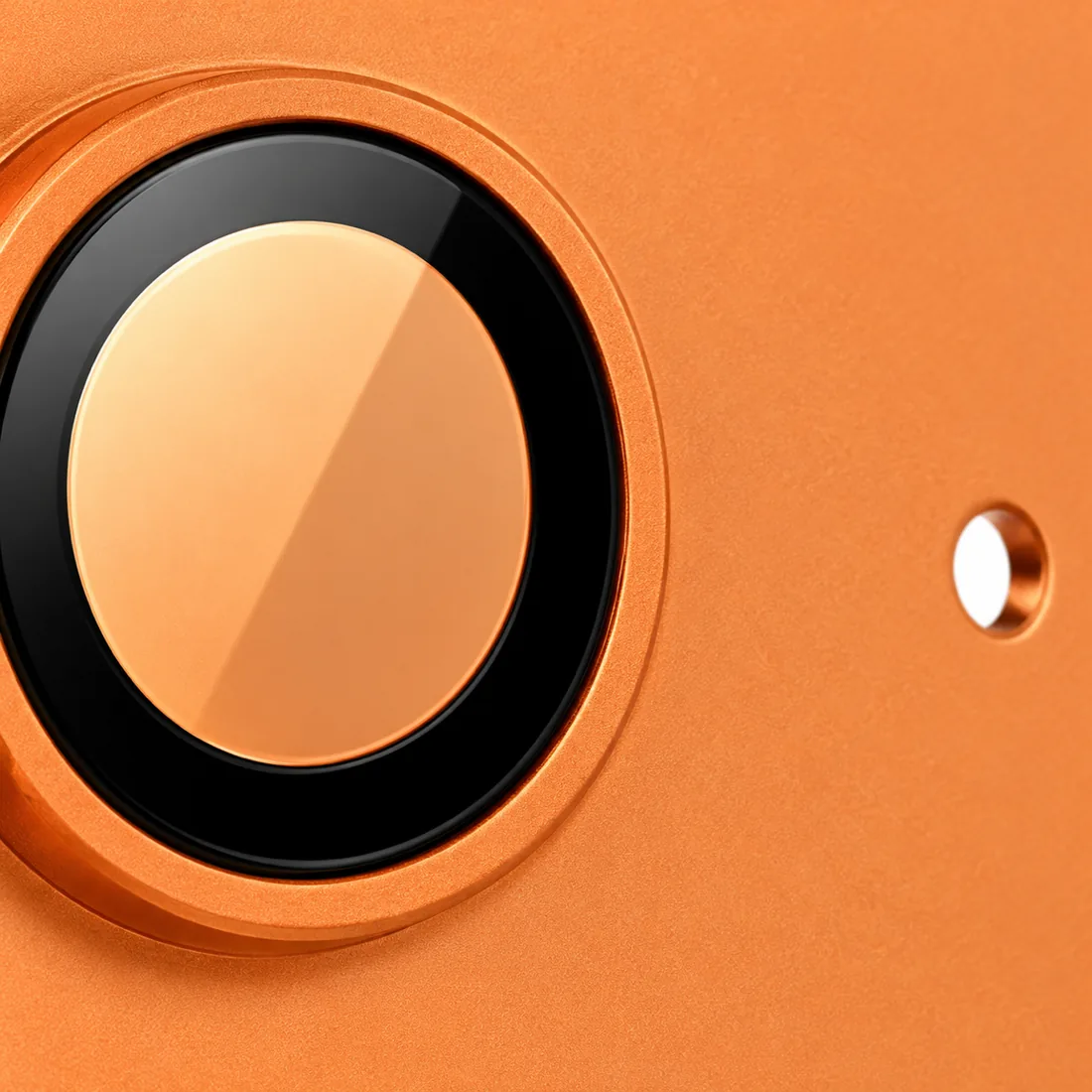 Película metálica para câmera iPhone - laranja, azul e prata — detalhe