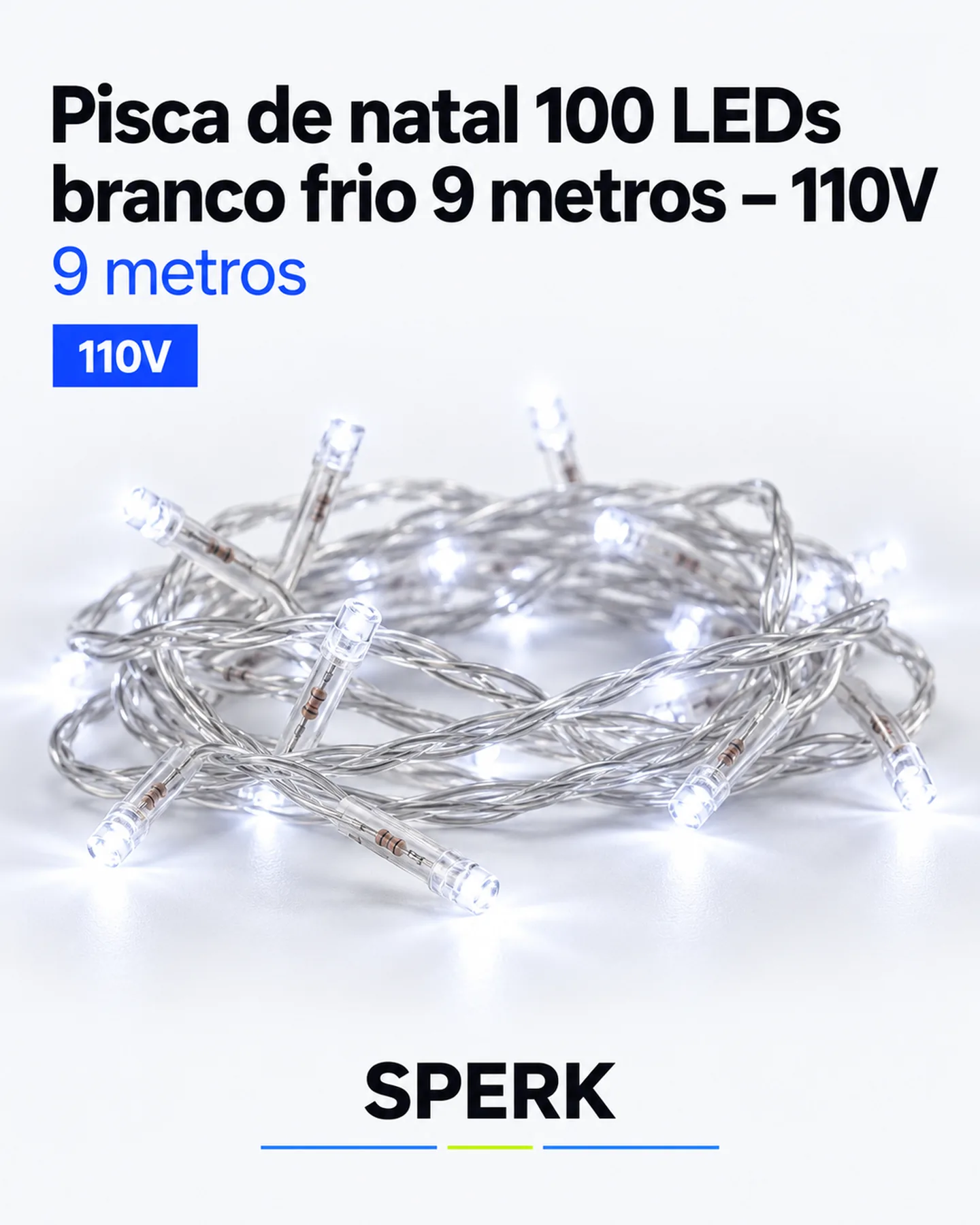 Pisca de natal 100 LEDs branco frio 9 metros – 110V — painel 1