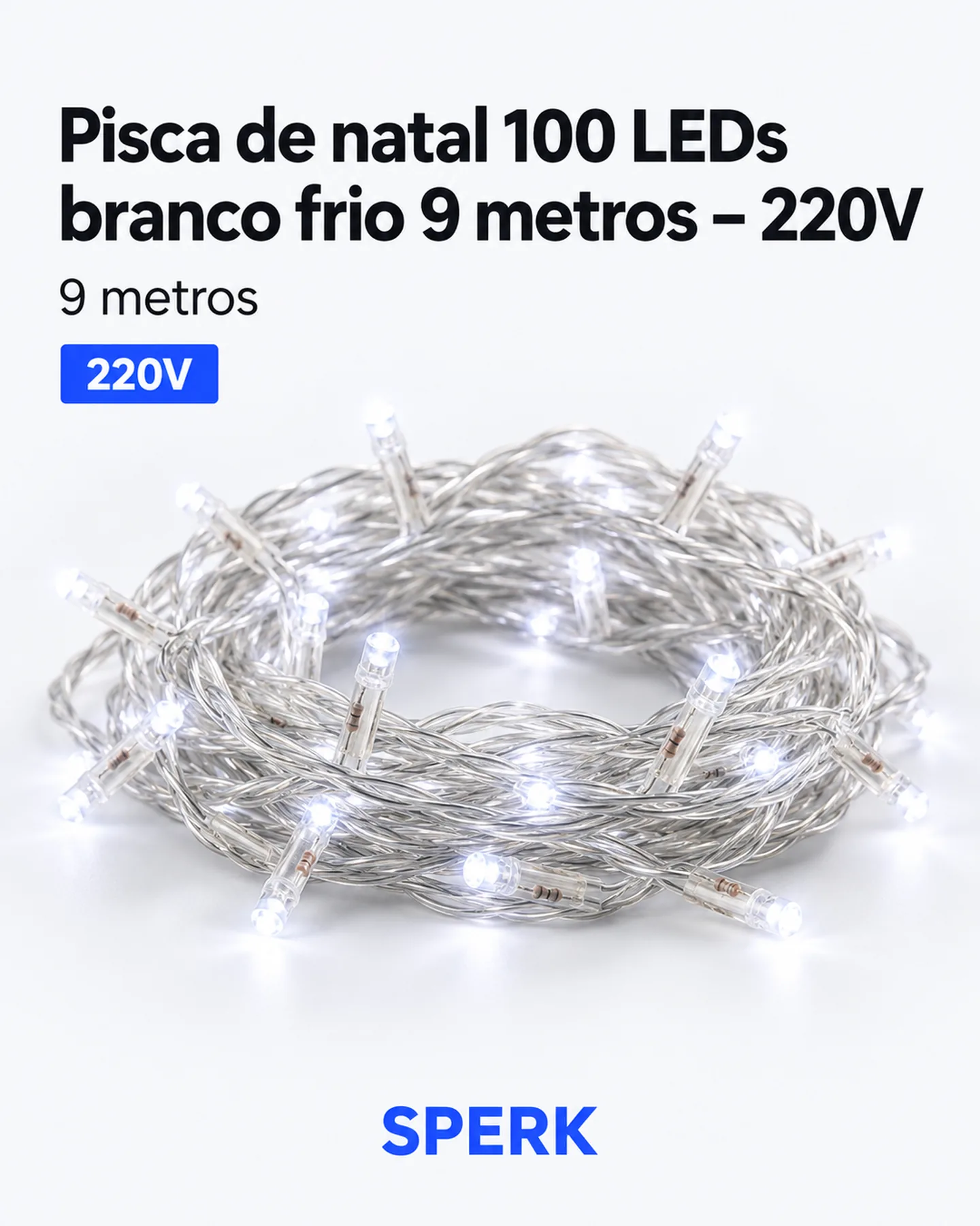 Pisca de natal 100 LEDs branco frio 9 metros – 220V — painel 1