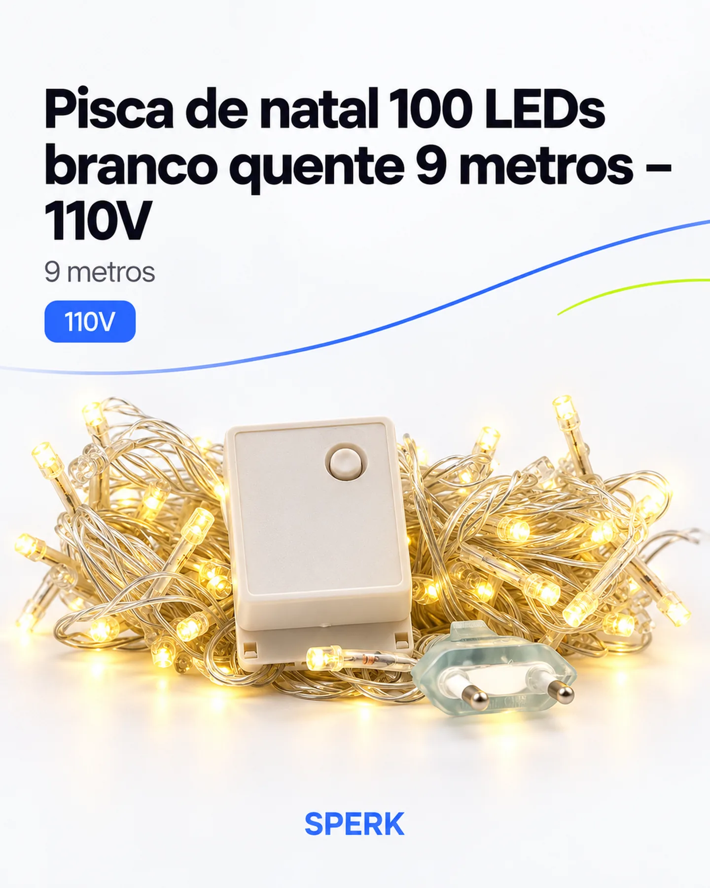 Pisca de natal 100 LEDs branco quente 9 metros – 110V — painel 1