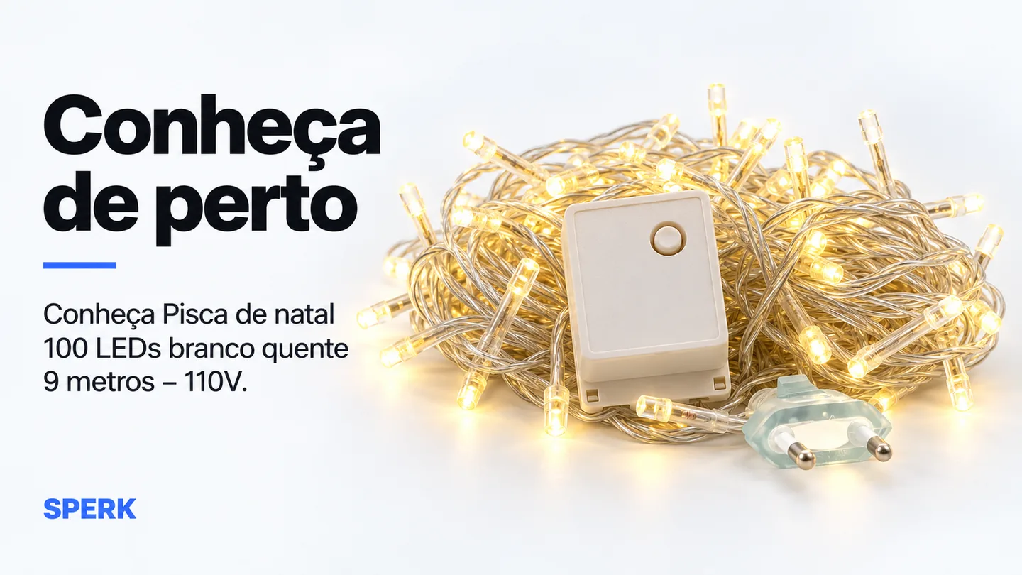 Pisca de natal 100 LEDs branco quente 9 metros – 110V — heroi descricao