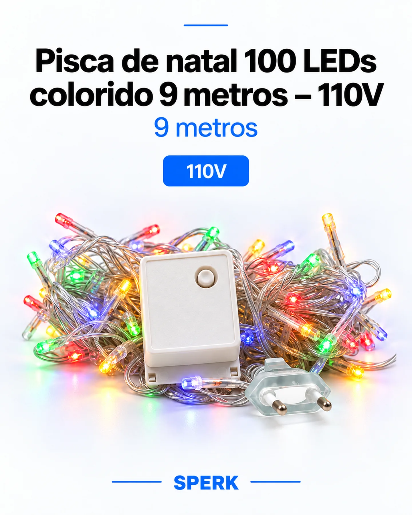 Pisca de natal 100 LEDs colorido 9 metros – 110V — painel 1