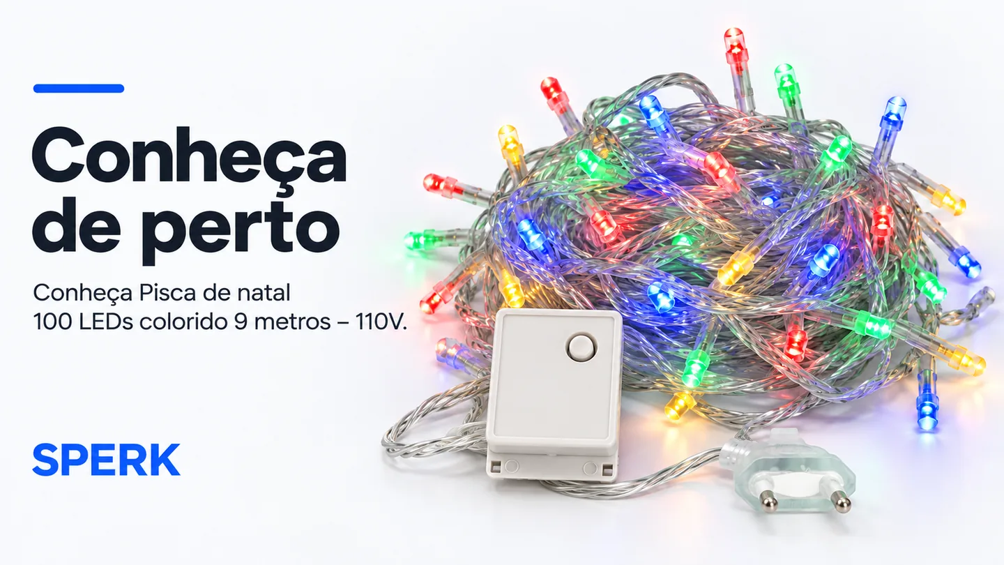 Pisca de natal 100 LEDs colorido 9 metros – 110V — heroi descricao