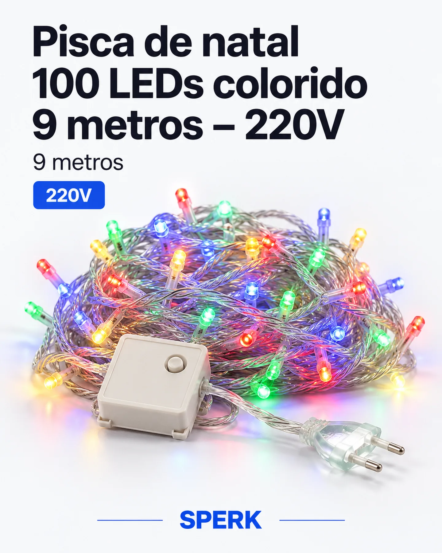 Pisca de natal 100 LEDs colorido 9 metros – 220V — painel 1
