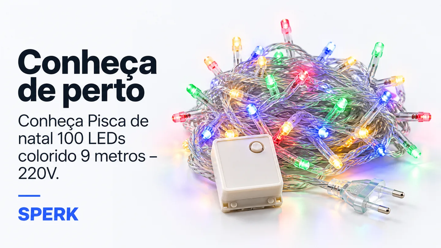 Pisca de natal 100 LEDs colorido 9 metros – 220V — heroi descricao