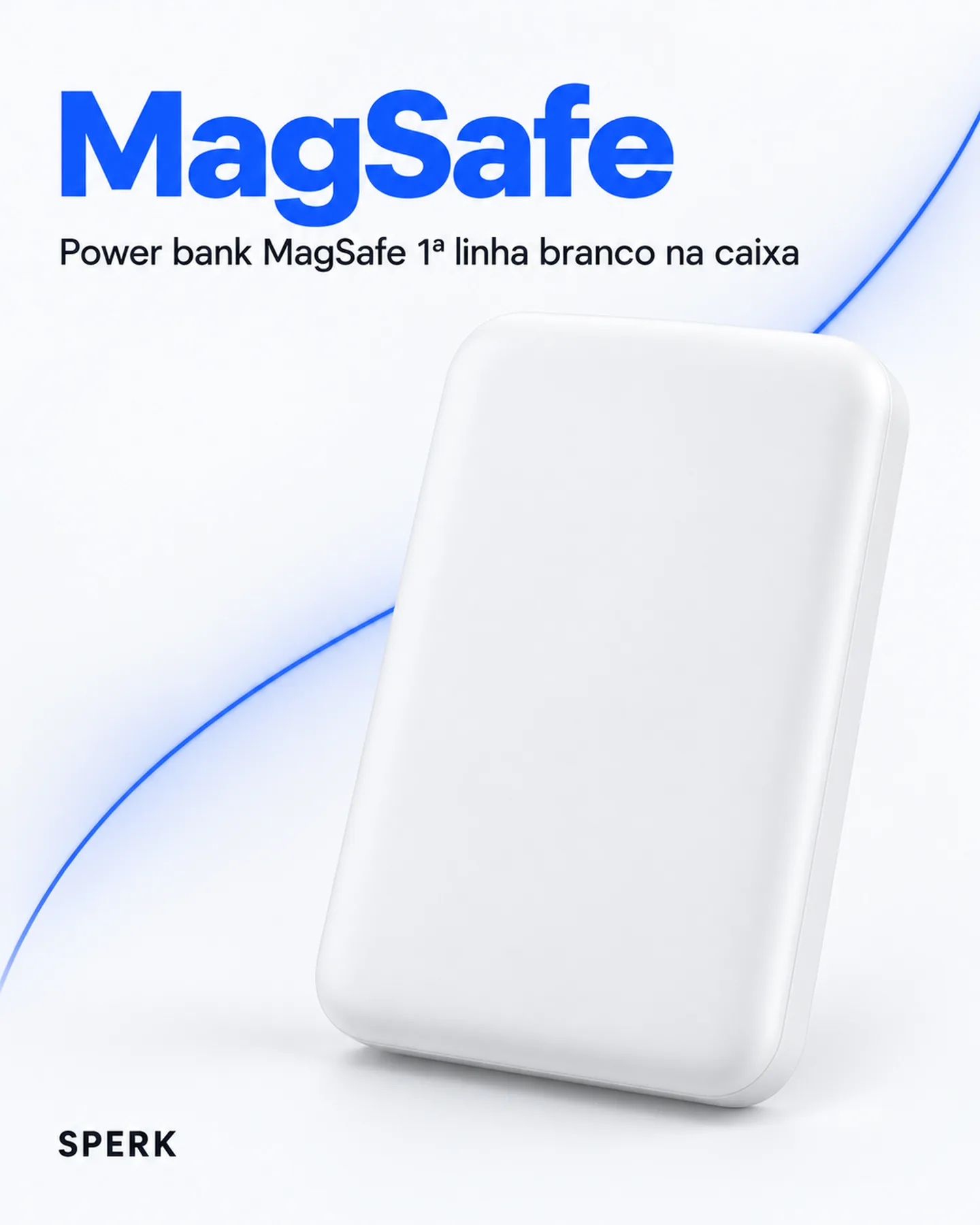 Power bank MagSafe 1ª linha branco na caixa — painel 2