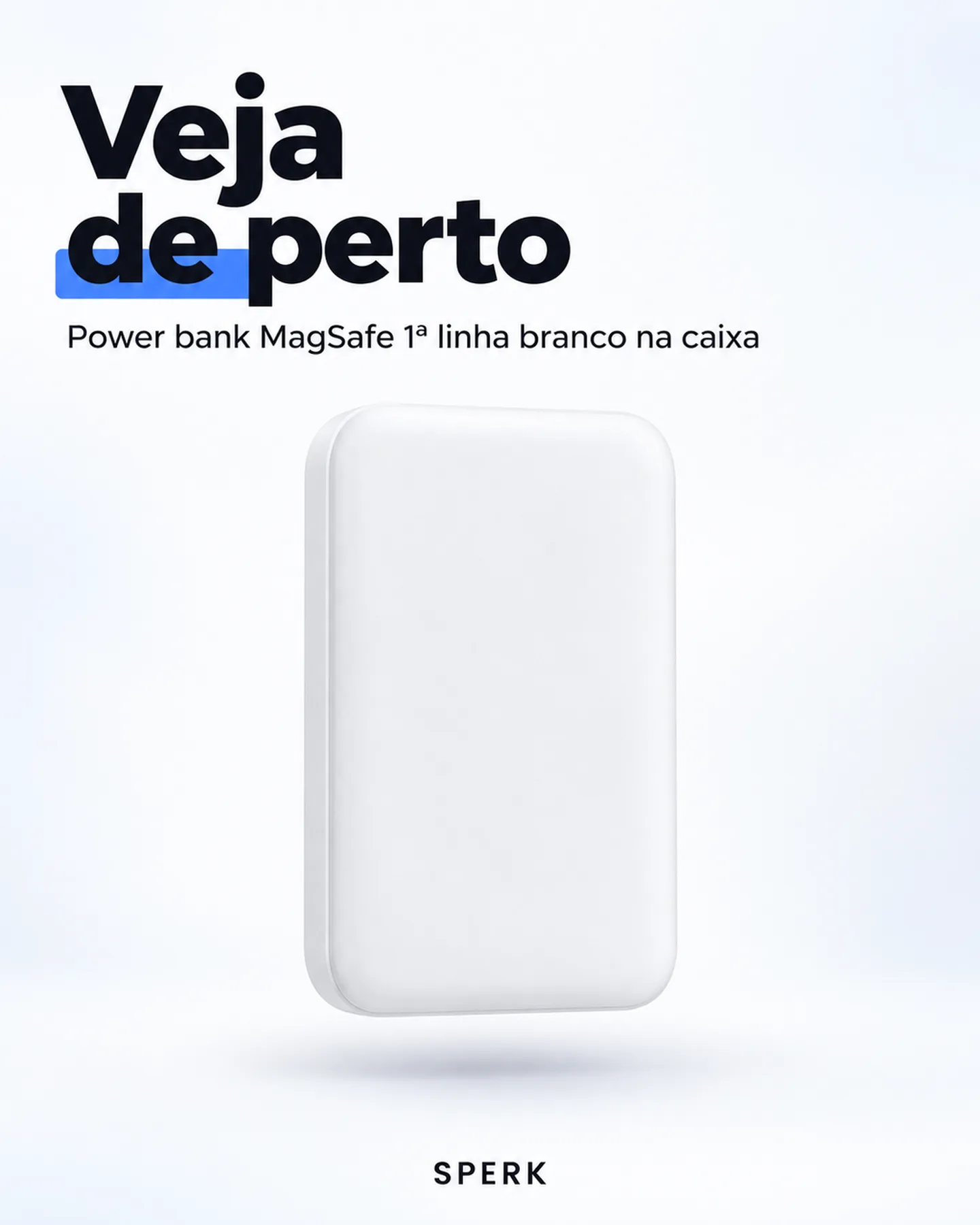 Power bank MagSafe 1ª linha branco na caixa — painel 3