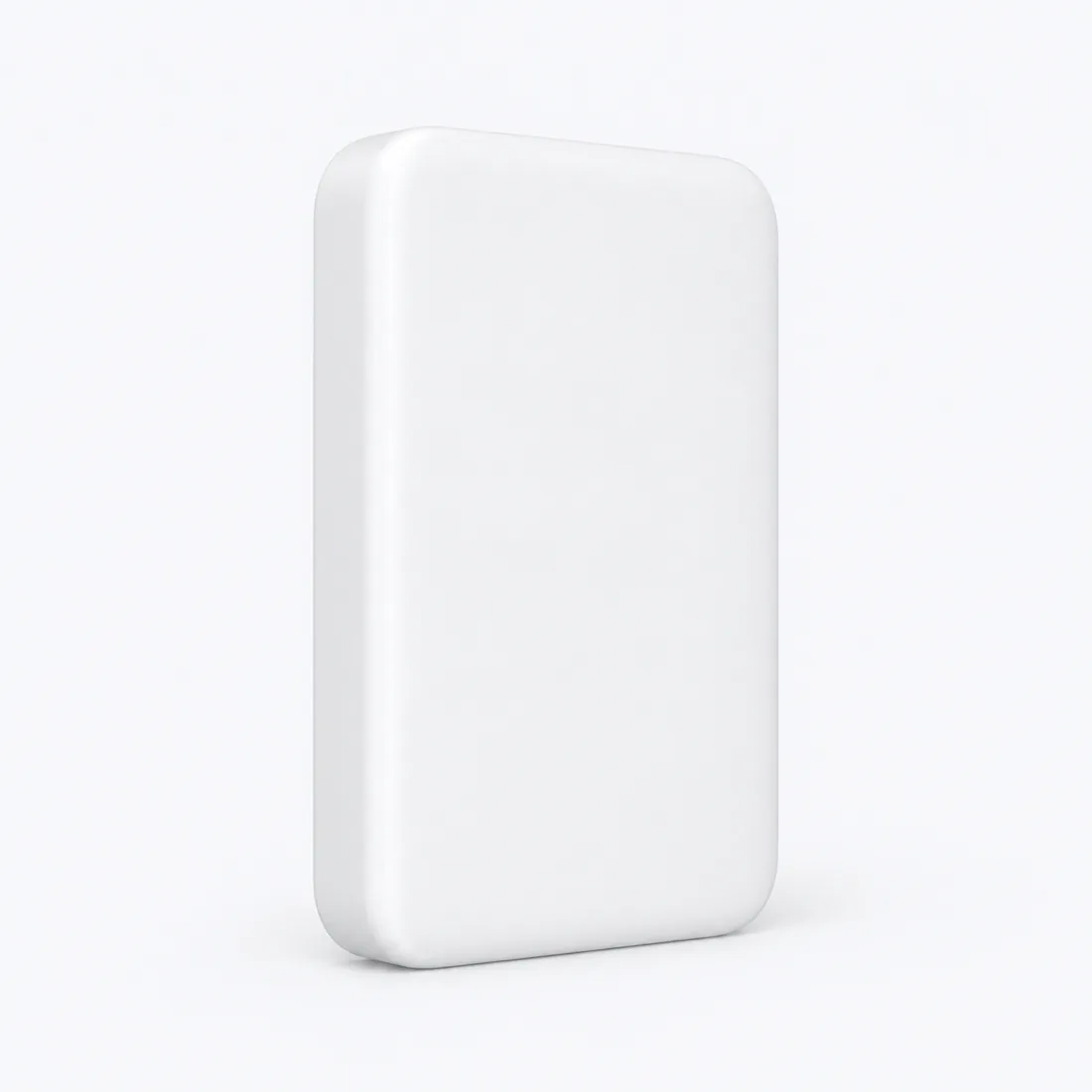 Power bank MagSafe 1ª linha branco na caixa — verso lateral
