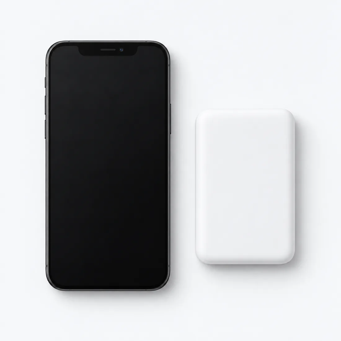 Power bank MagSafe 1ª linha branco na caixa — escala