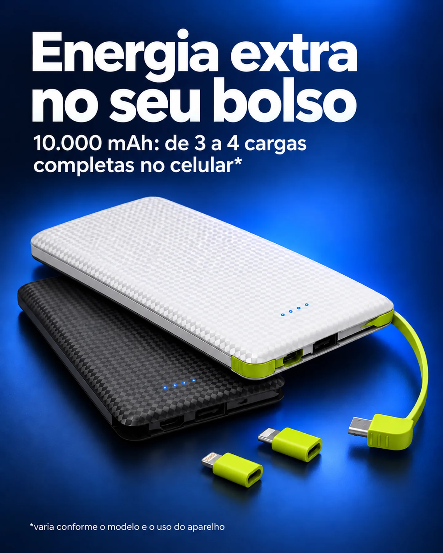 Power Bank Universal 10.000 mAh com cabo V8 — Energia extra no seu bolso