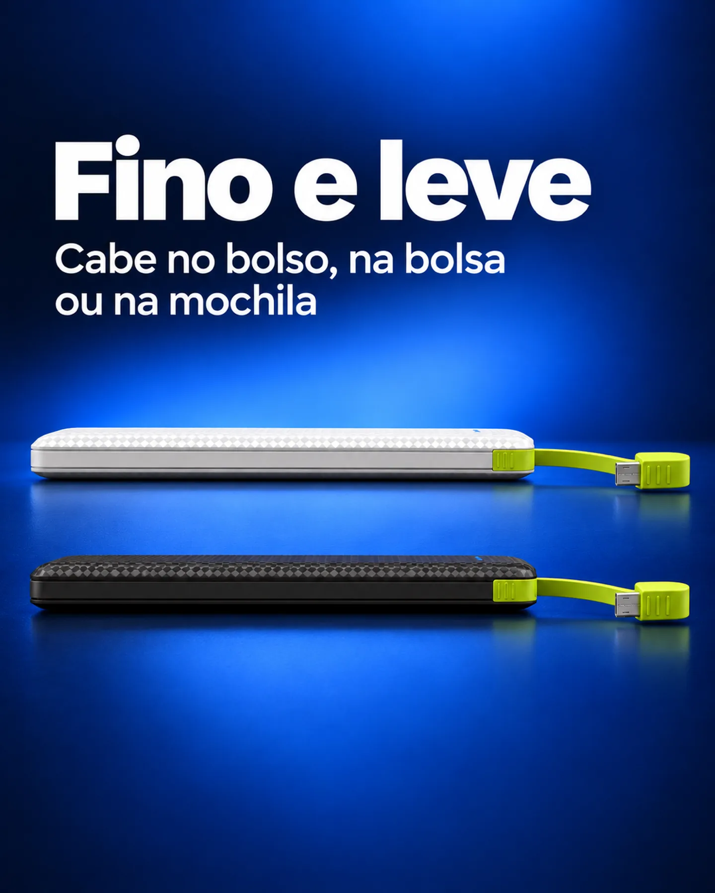 Power Bank Universal 10.000 mAh com cabo V8 — Fino e leve