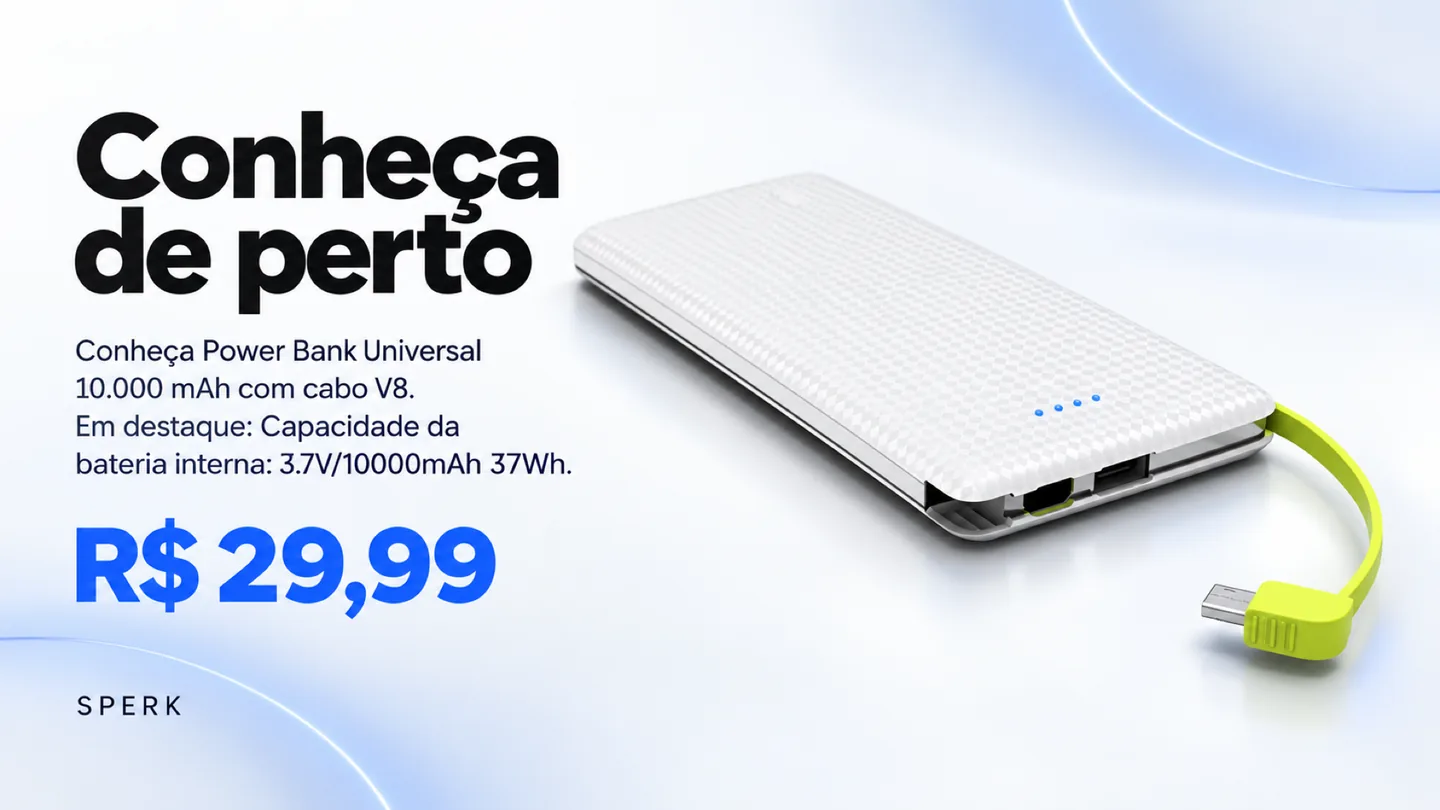 Power Bank Universal 10.000 mAh com cabo V8 — heroi descricao
