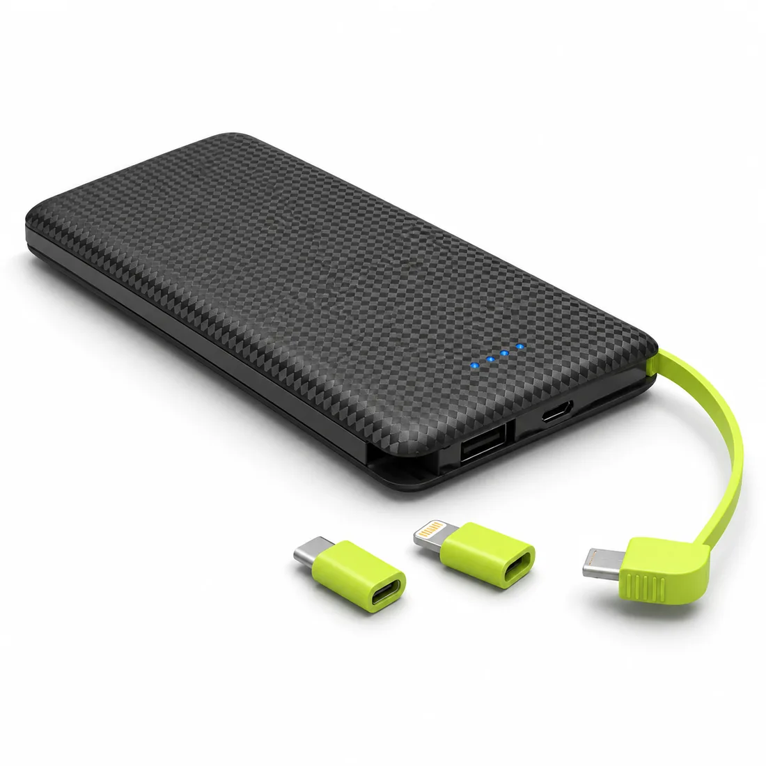Power Bank Universal 10.000 mAh com cabo V8 — preto angulo