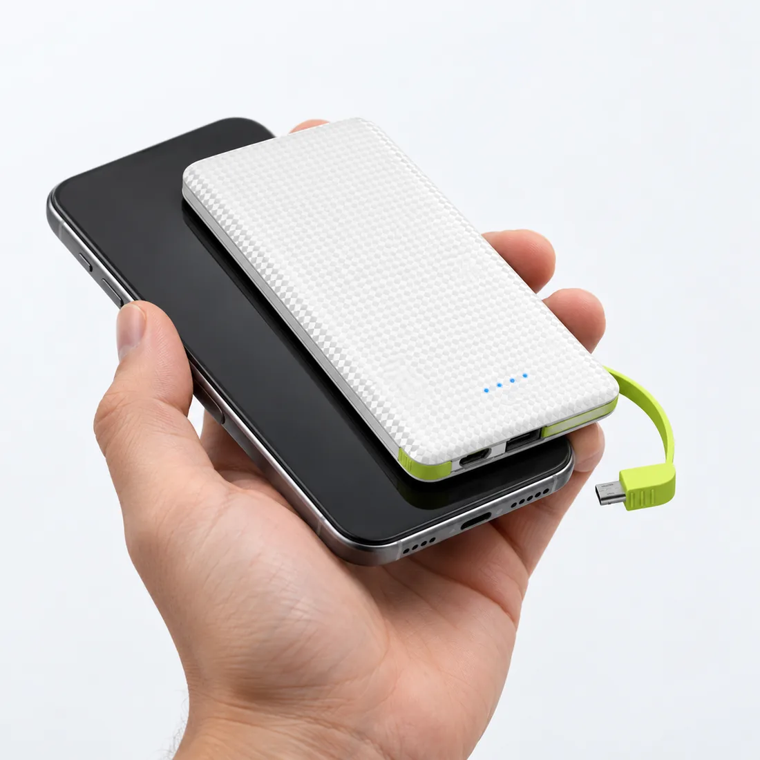 Power Bank Universal 10.000 mAh com cabo V8 — na mao
