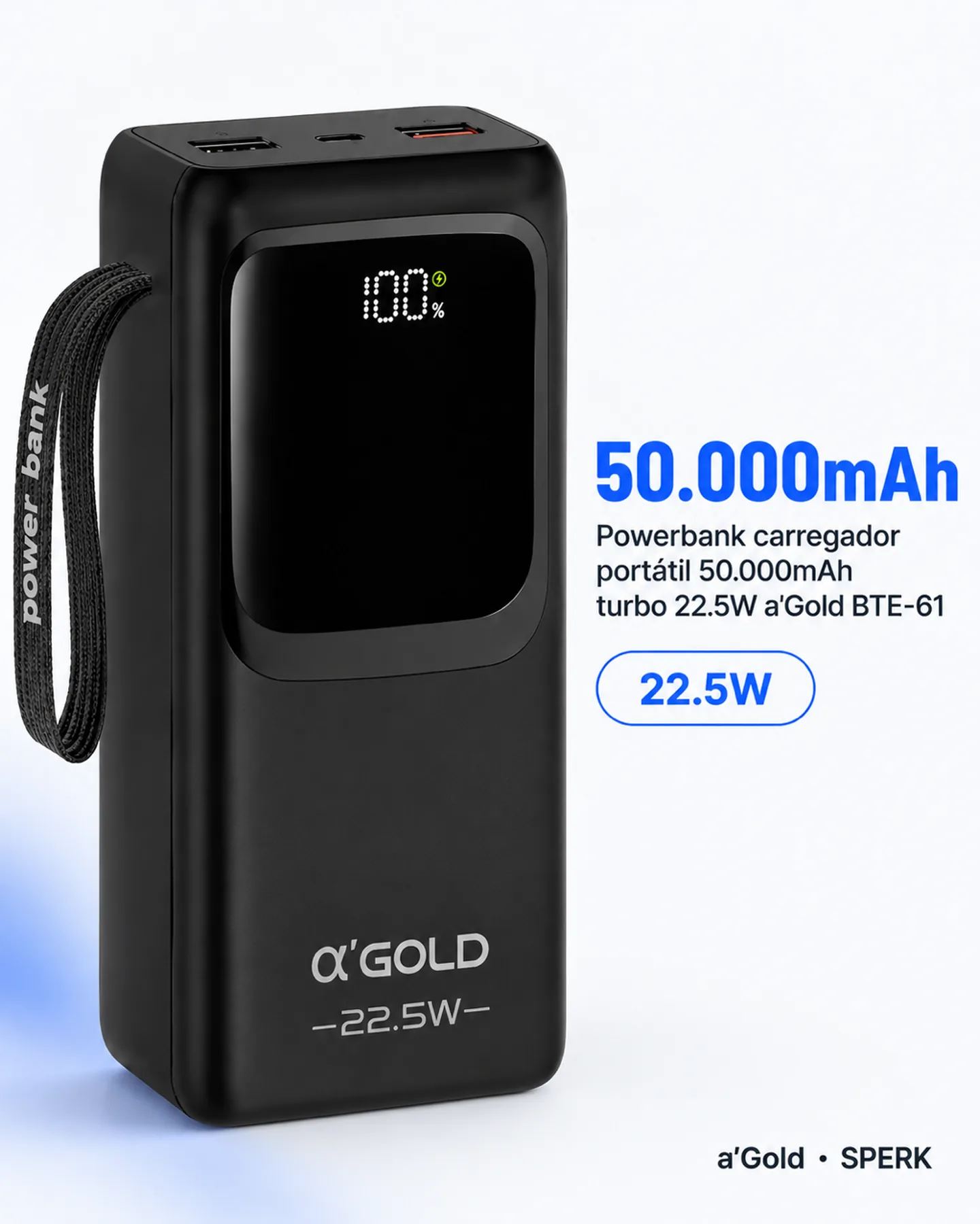 Powerbank carregador portátil 50.000mAh turbo 22.5W a'Gold BTE-61 — painel 2