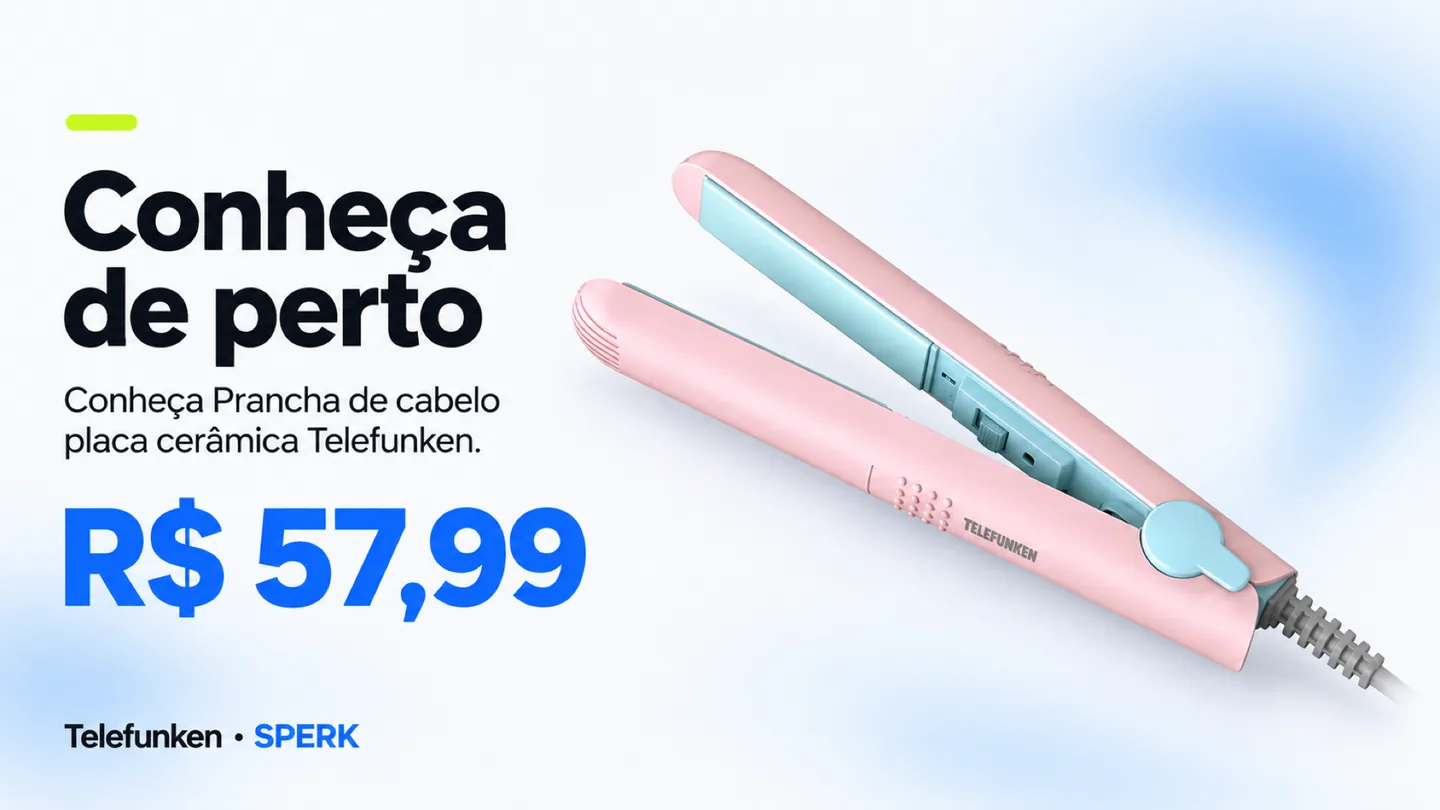 Prancha de cabelo placa cerâmica Telefunken — heroi descricao