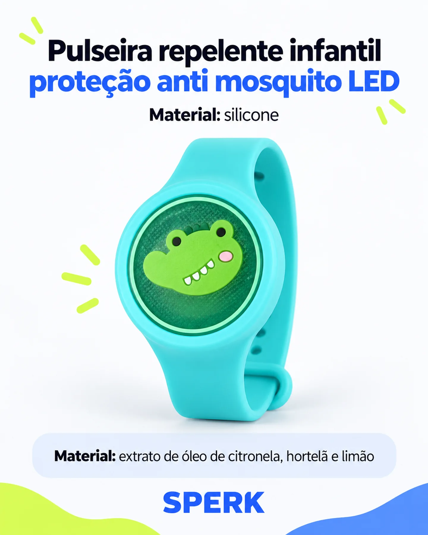 Pulseira repelente infantil proteção anti mosquito LED — painel 1
