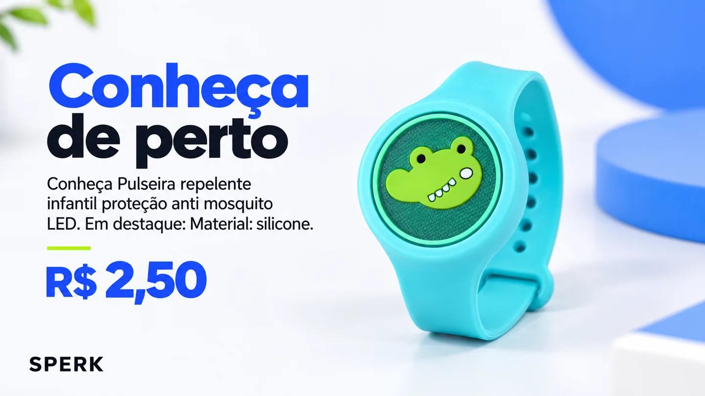 Pulseira repelente infantil proteção anti mosquito LED — heroi descricao