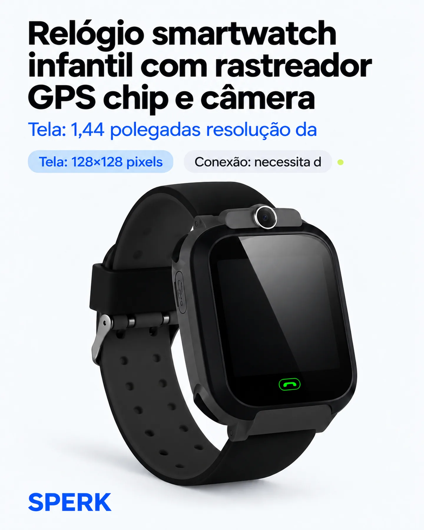 Relógio smartwatch infantil com rastreador GPS chip e câmera — painel 1