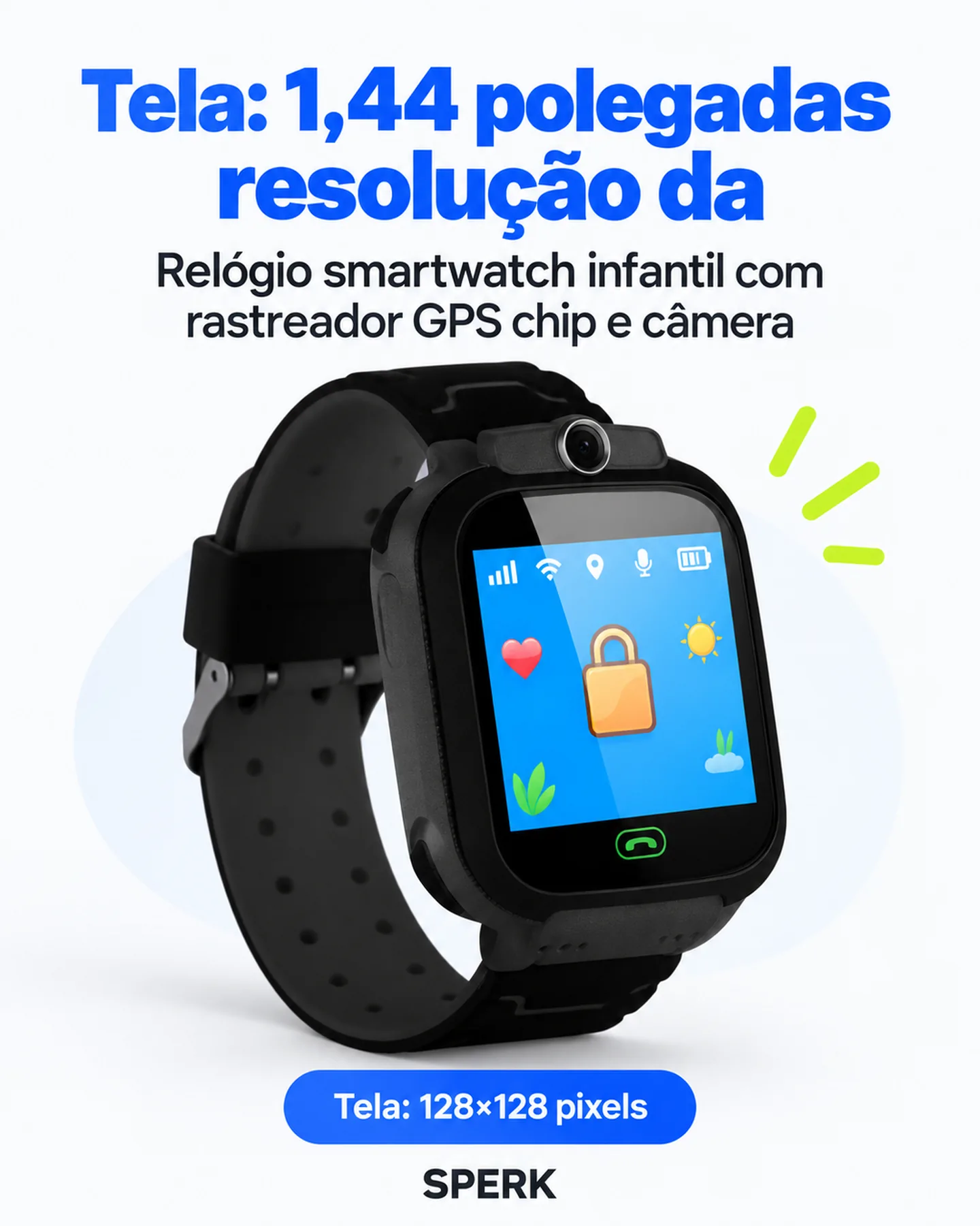 Relógio smartwatch infantil com rastreador GPS chip e câmera — painel 2