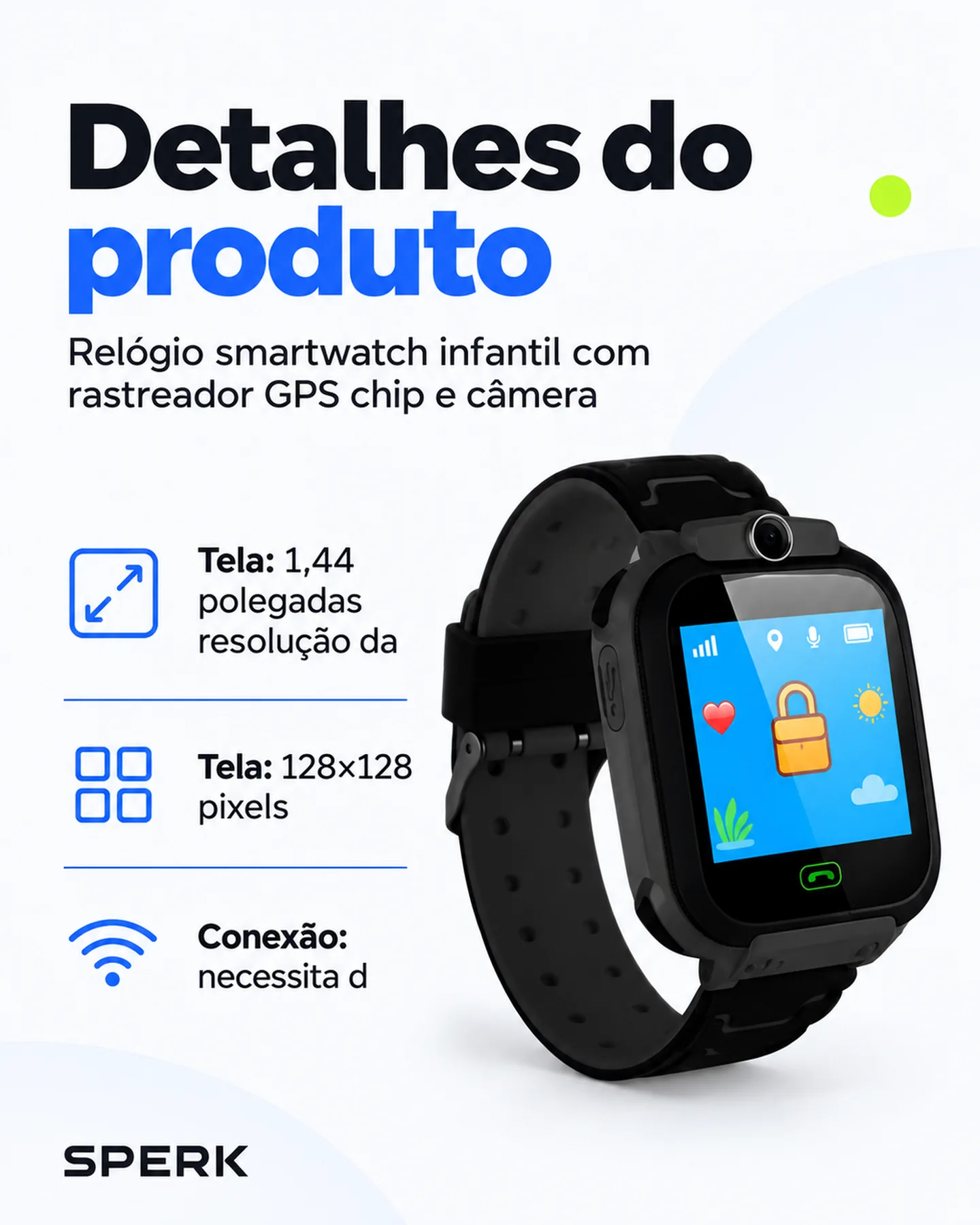 Relógio smartwatch infantil com rastreador GPS chip e câmera — painel 4