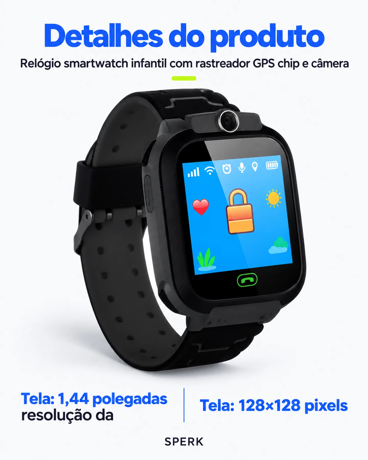 Relógio smartwatch infantil com rastreador GPS chip e câmera — painel 5